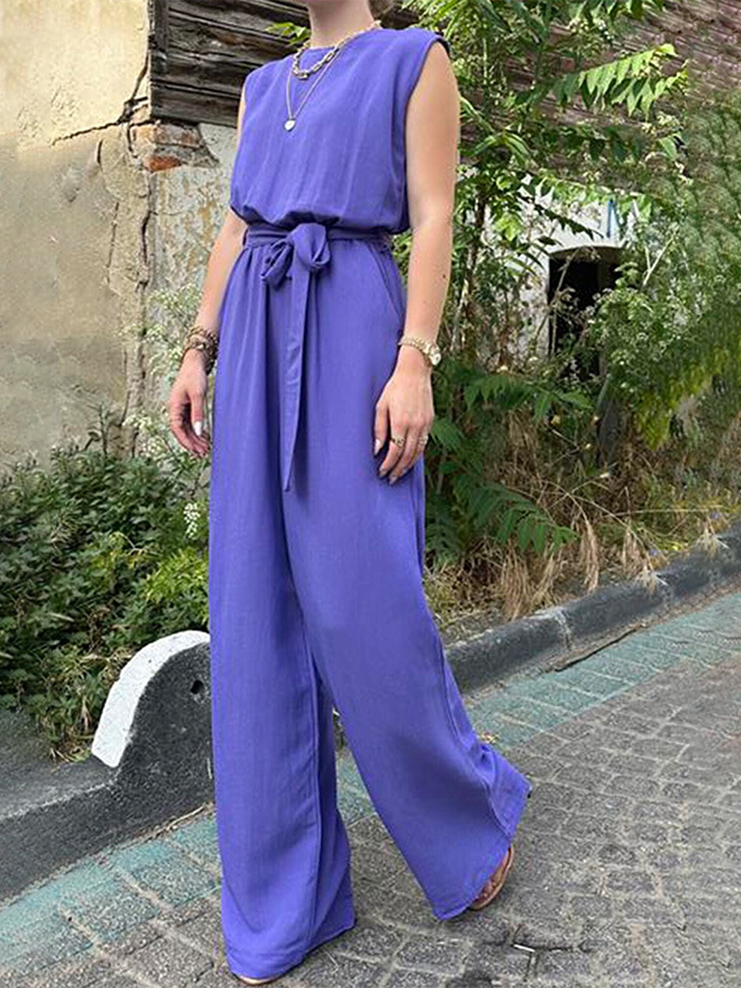 

LULU & SKY Women Solid Sleeveless Basic Jumpsuit, Blue