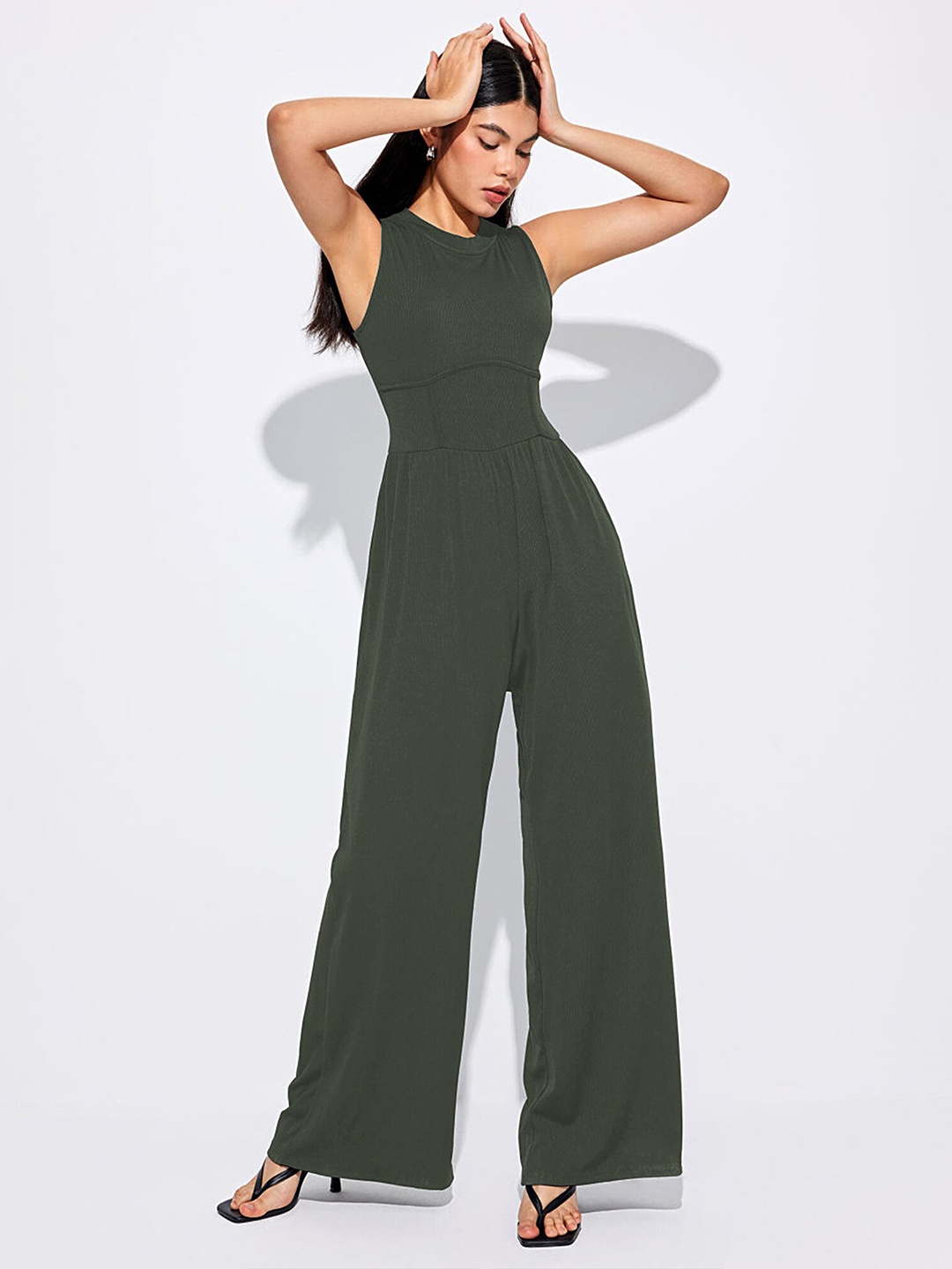 

LULU & SKY Round Neck Basic Jumpsuit, Green