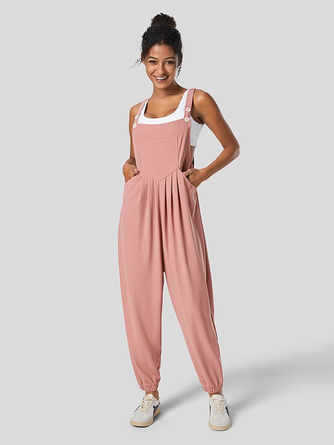 

LULU & SKY Shoulder Straps Basic Jumpsuit, Pink