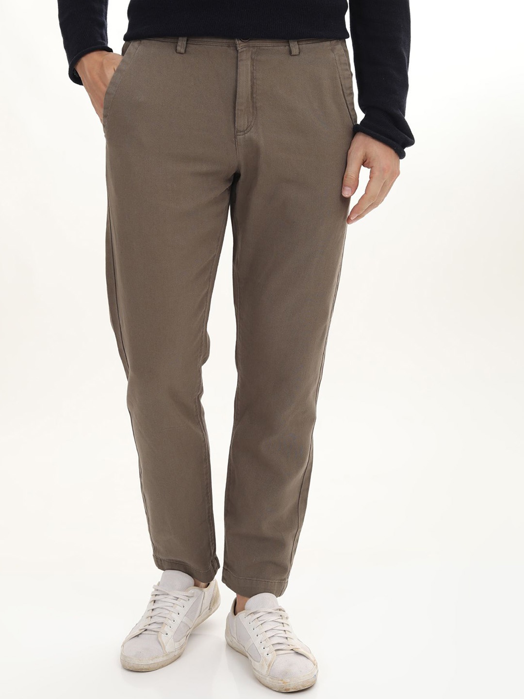 

POE Men Pure Cotton Slim Fit Chinos Trousers, Taupe