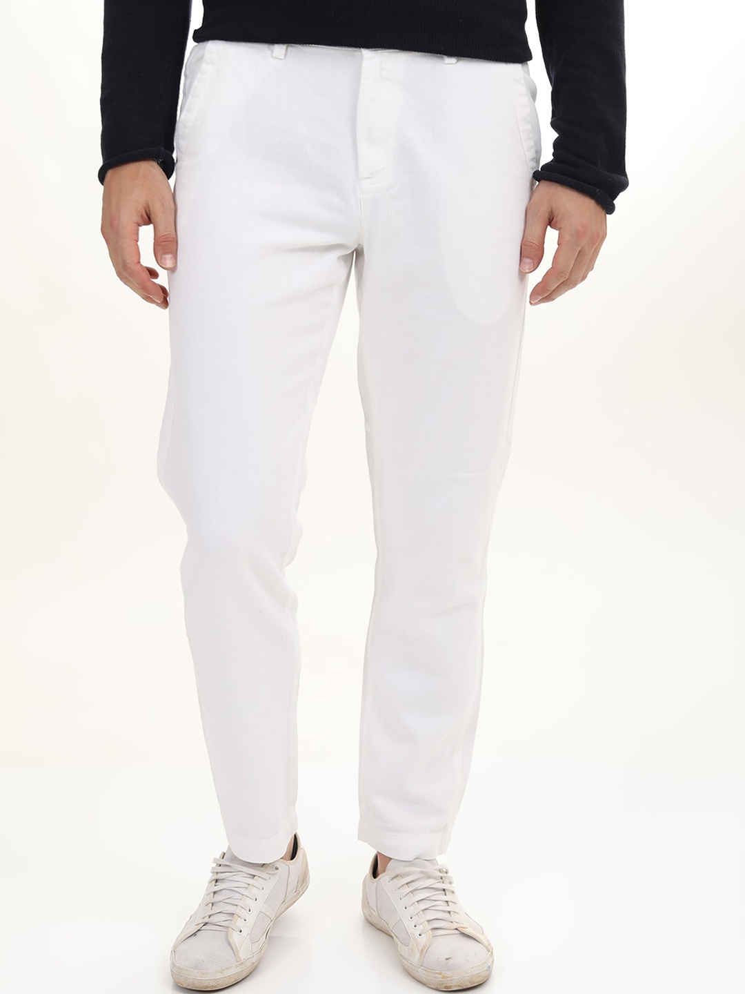 

POE Men Smart Slim Fit Cotton Chinos Trousers, White