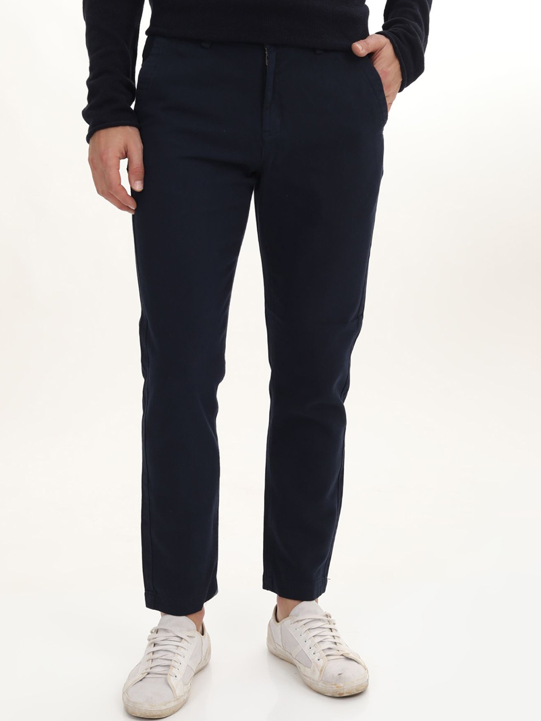 

POE Men Smart Slim Fit Cotton Chinos Trousers, Navy blue