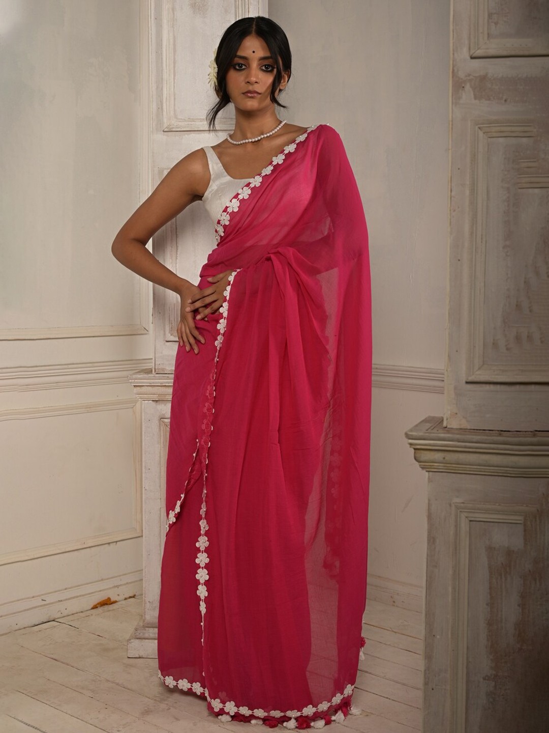 

HUTS AND LOOMS Pure Cotton Saree, Pink