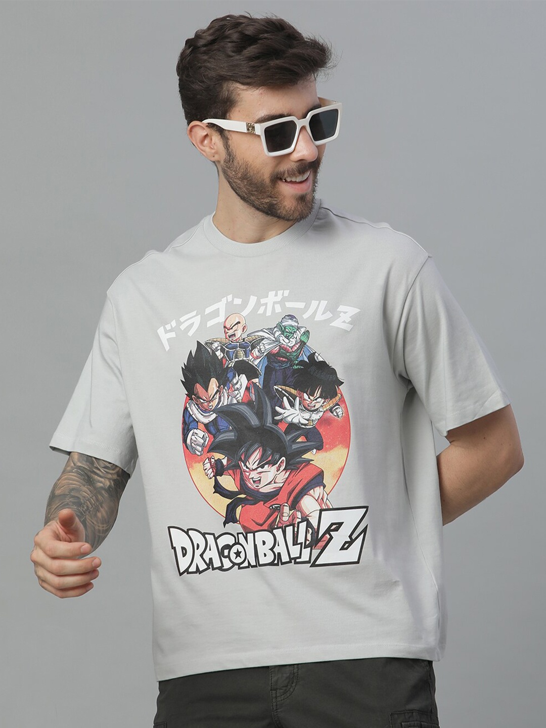 

Free Authority Dragon Ball Z Printed Pure Cotton Oversized-Fit Tshirt, Grey
