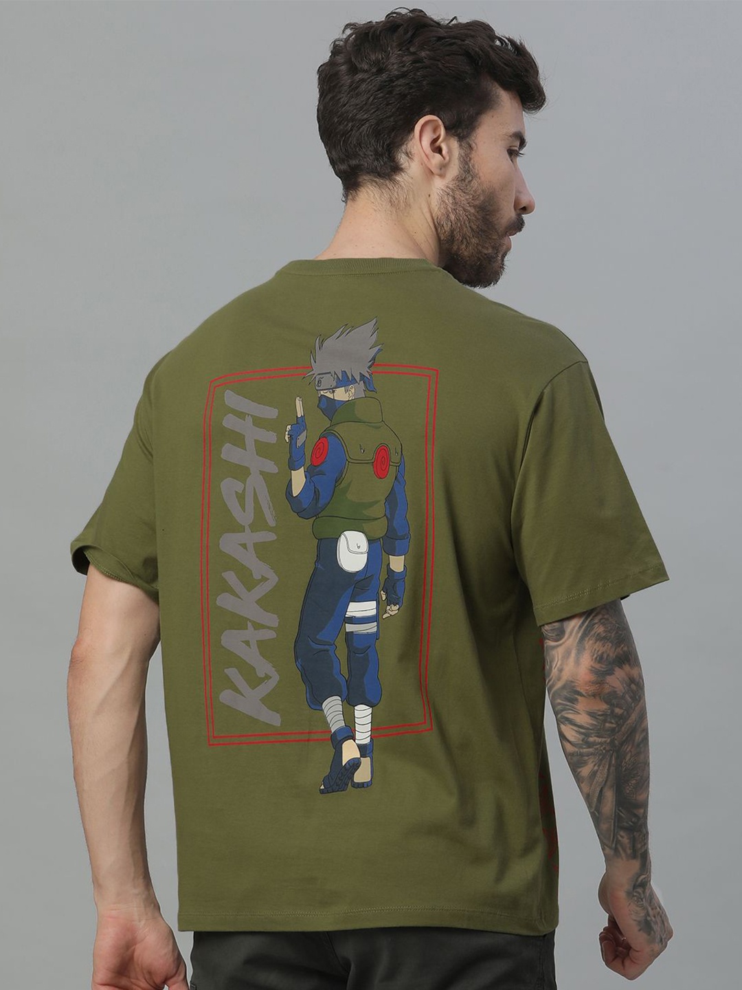 

Free Authority Naruto Printed Pure Cotton Oversized-Fit Tshirt, Olive