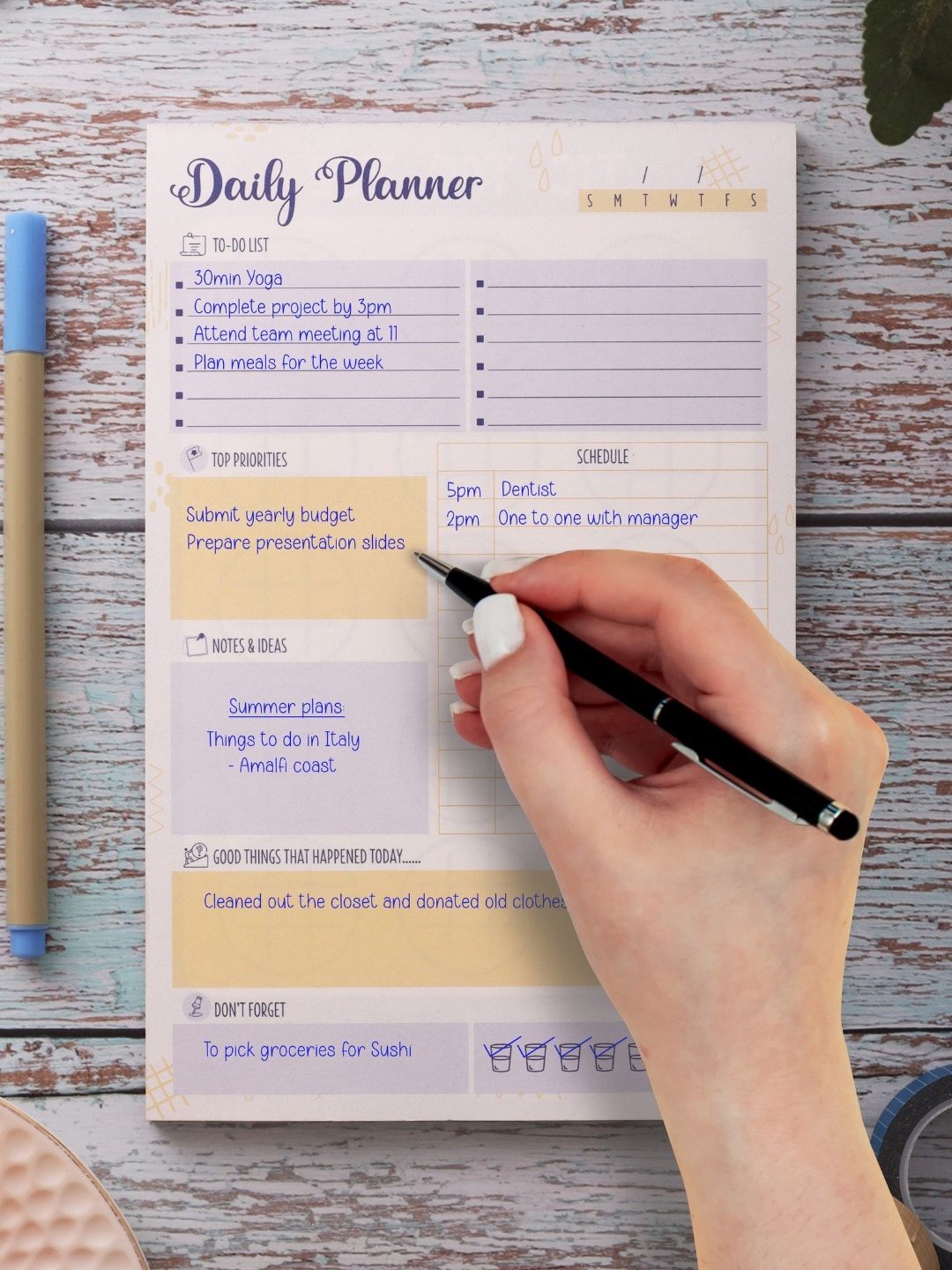 

Doodle A5 Undated Daily Planner Notepad with 50 Tear-Off Planning Sheets - Daily Pad 01, Blue