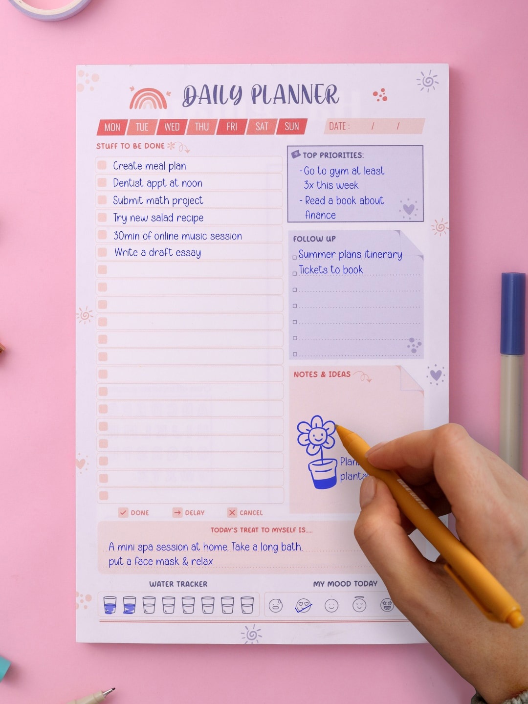 

Doodle A5 Undated Daily Planner Notepad with 50 Tear-Off Planning Sheets - Todays Plan 01, White