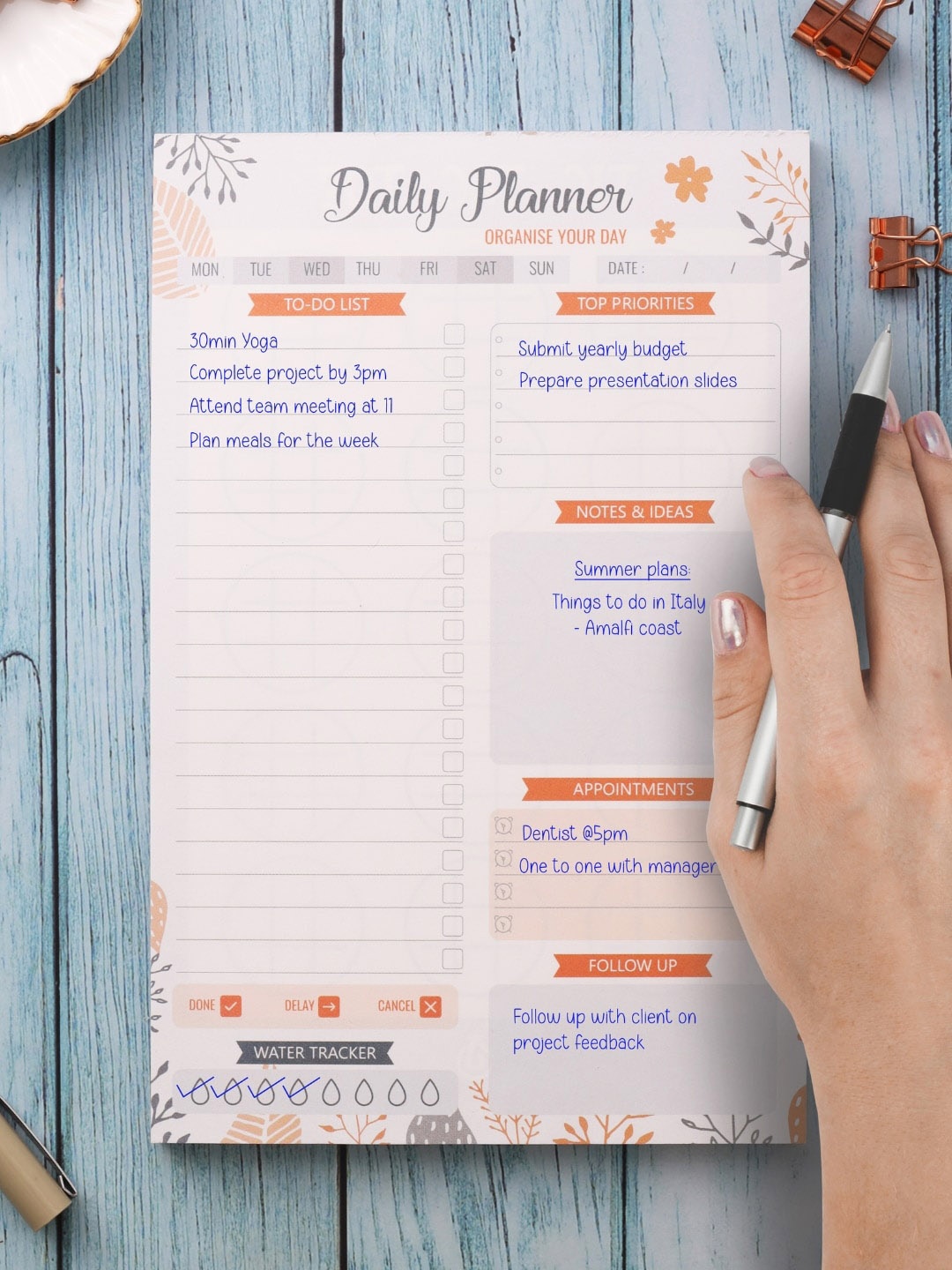 

Doodle A5 Undated Daily Planner Notepad with 50 Tear-Off Planning Sheets - Daily Pad 02, White