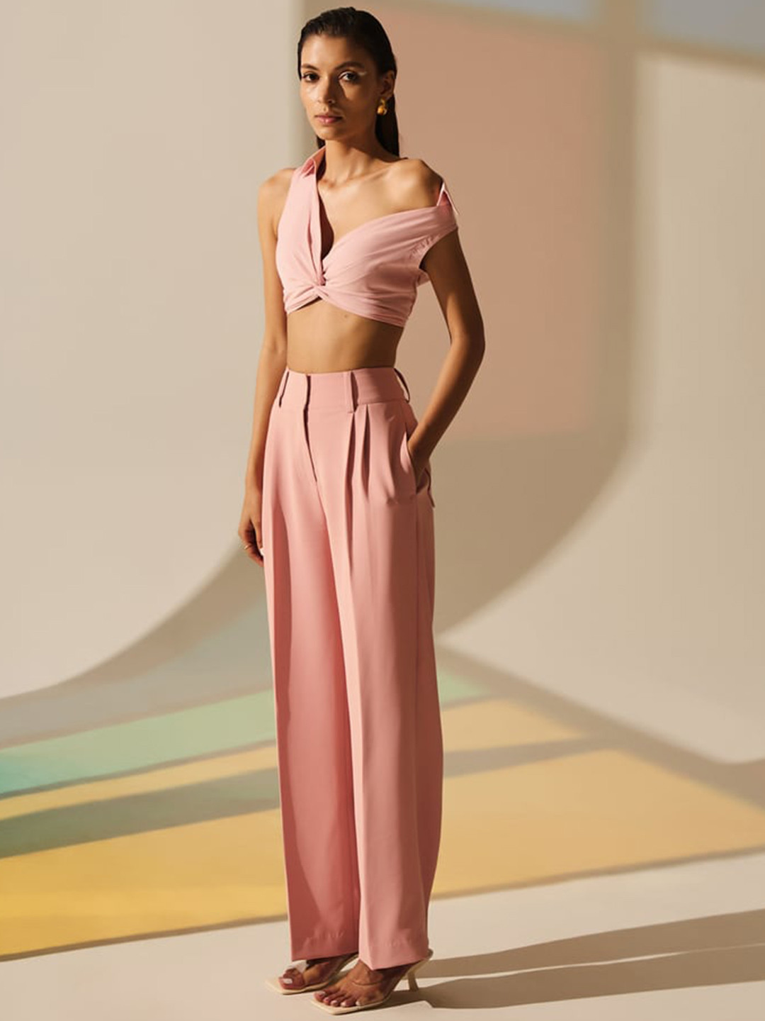 

The Dapper Lady Women Tailored Flared High-Rise Pleated Trouser, Pink