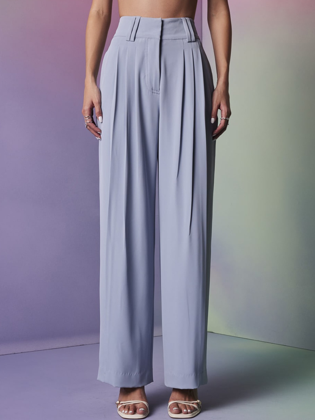 

The Dapper Lady Women Tailored Flared Chinos Trousers, Blue