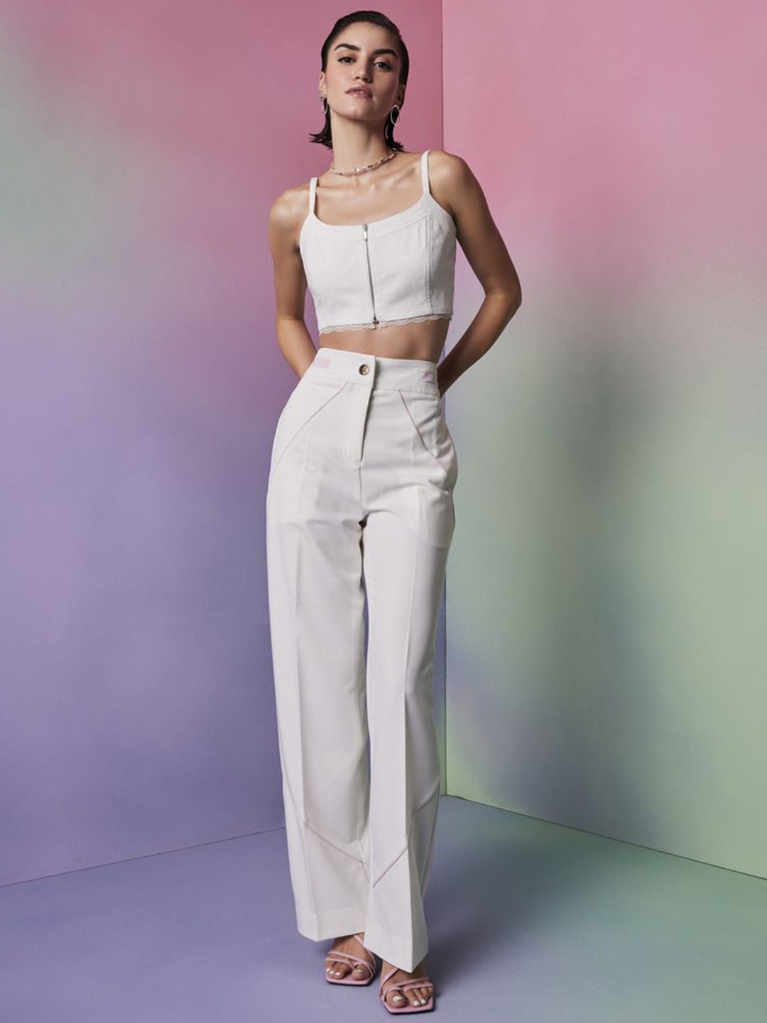 

The Dapper Lady Women Flared Trousers, White