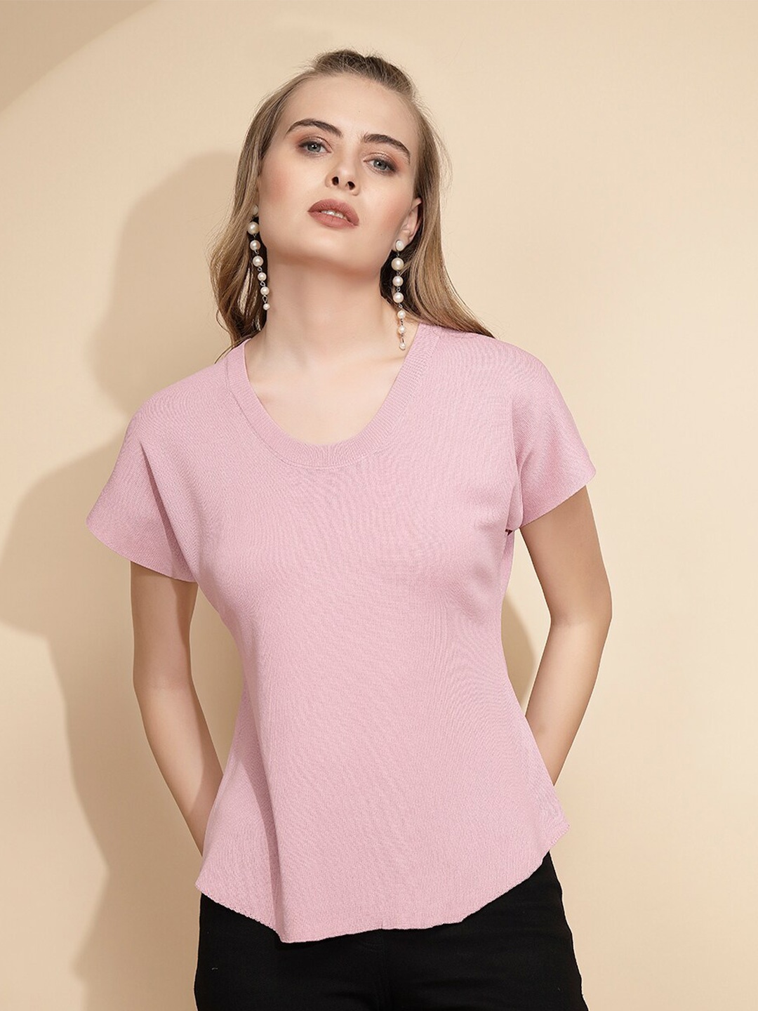 

Global Republic Solid Round Neck Short Sleeves Top, Pink