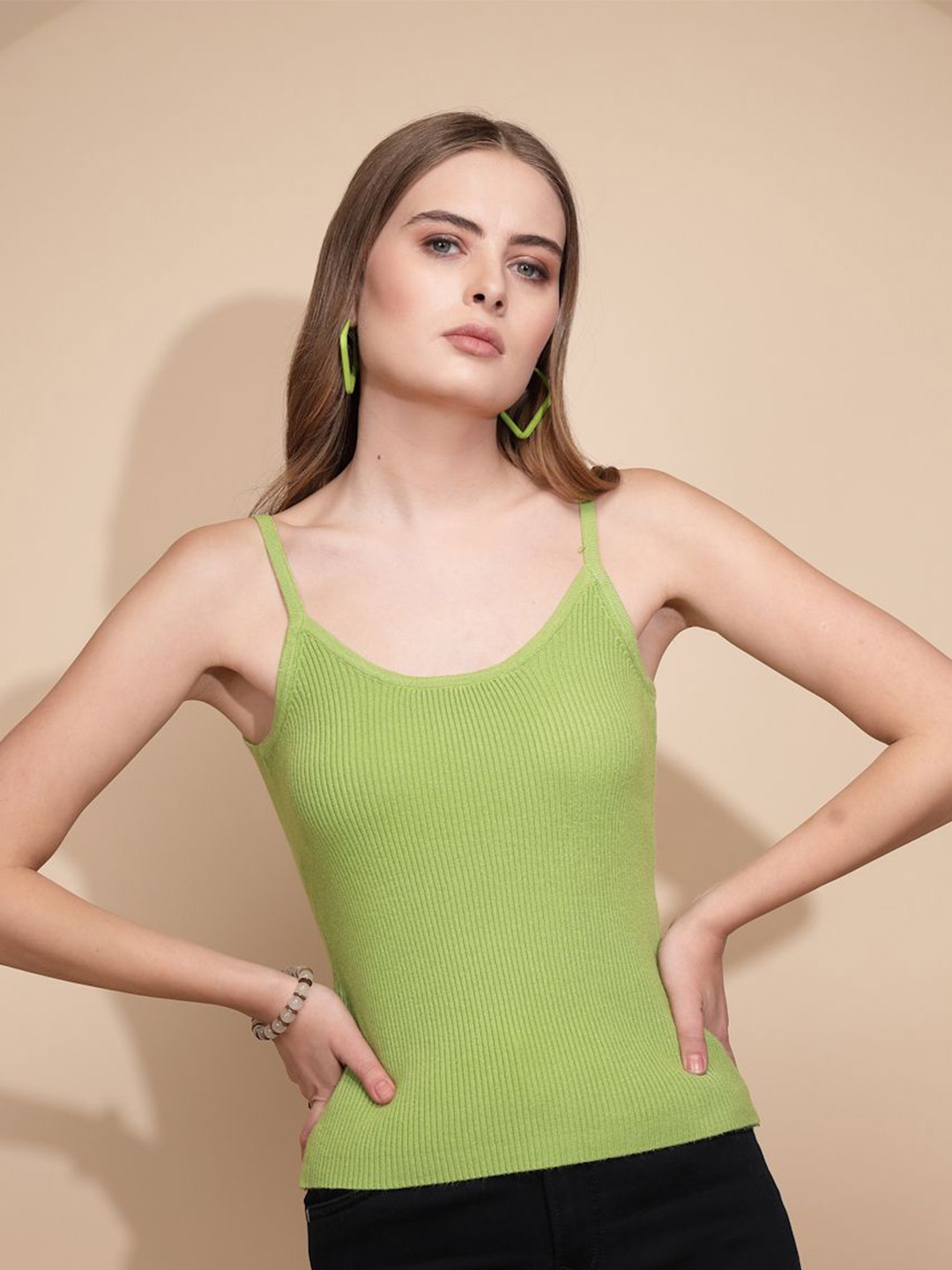 

Global Republic Women Solid Shoulder Straps Top, Green