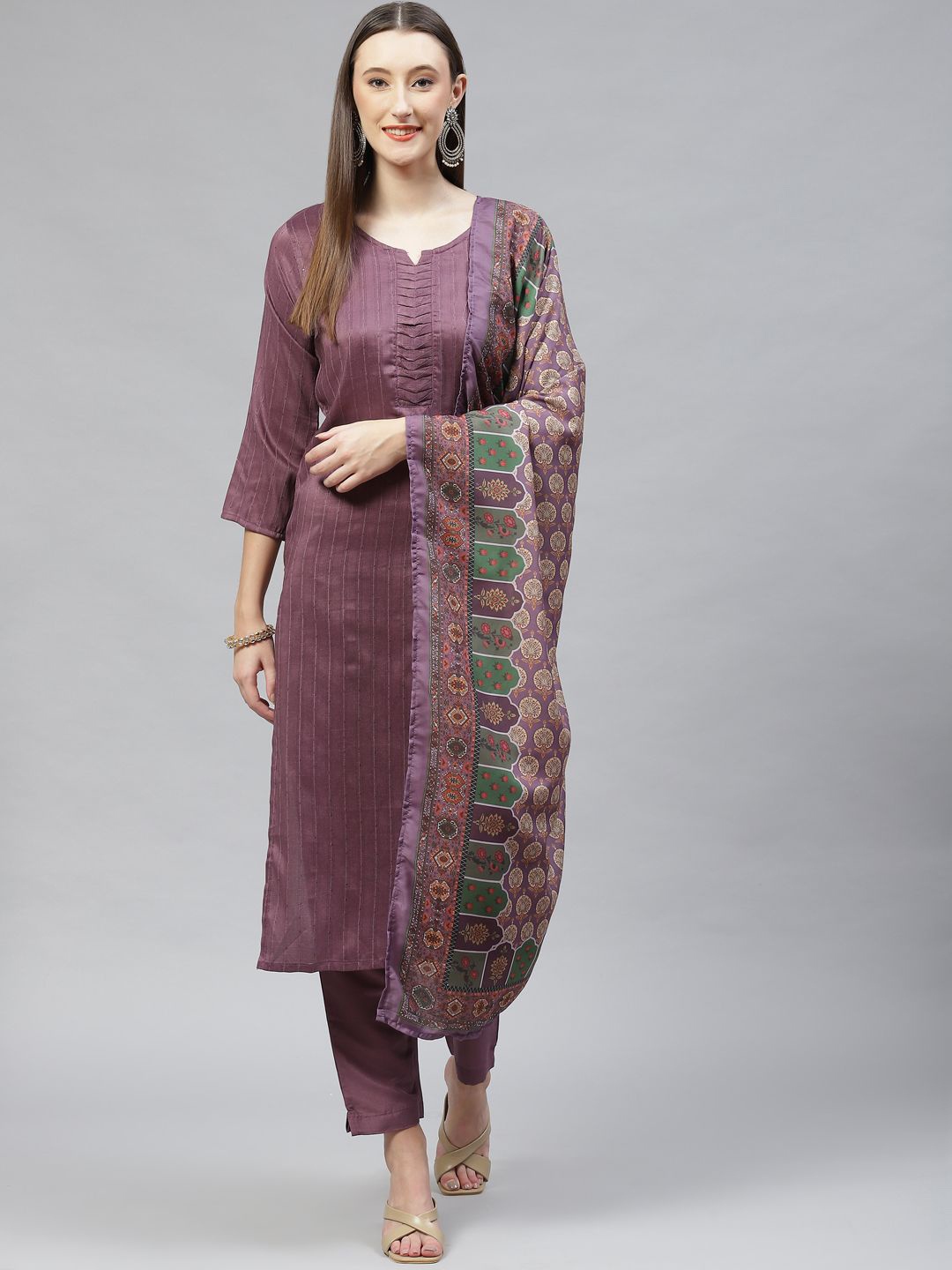 

KALINI Floral Printed Regular Kurta with Trouser & Dupatta, Purple