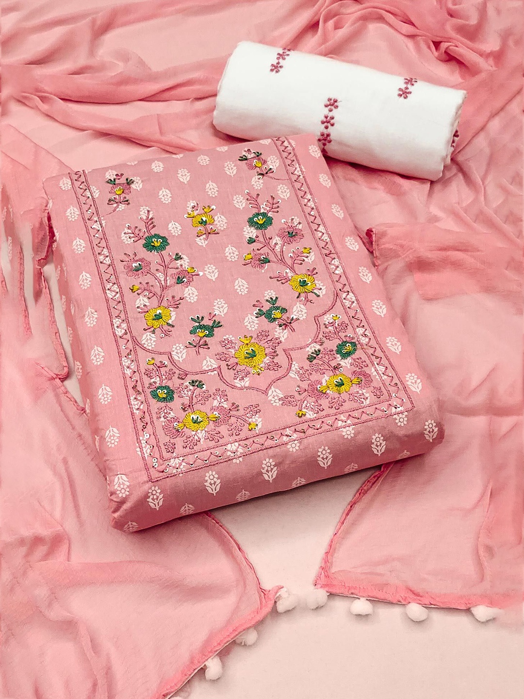 

Peachmode Printed Pure Cotton Unstitched Dress Material, Peach