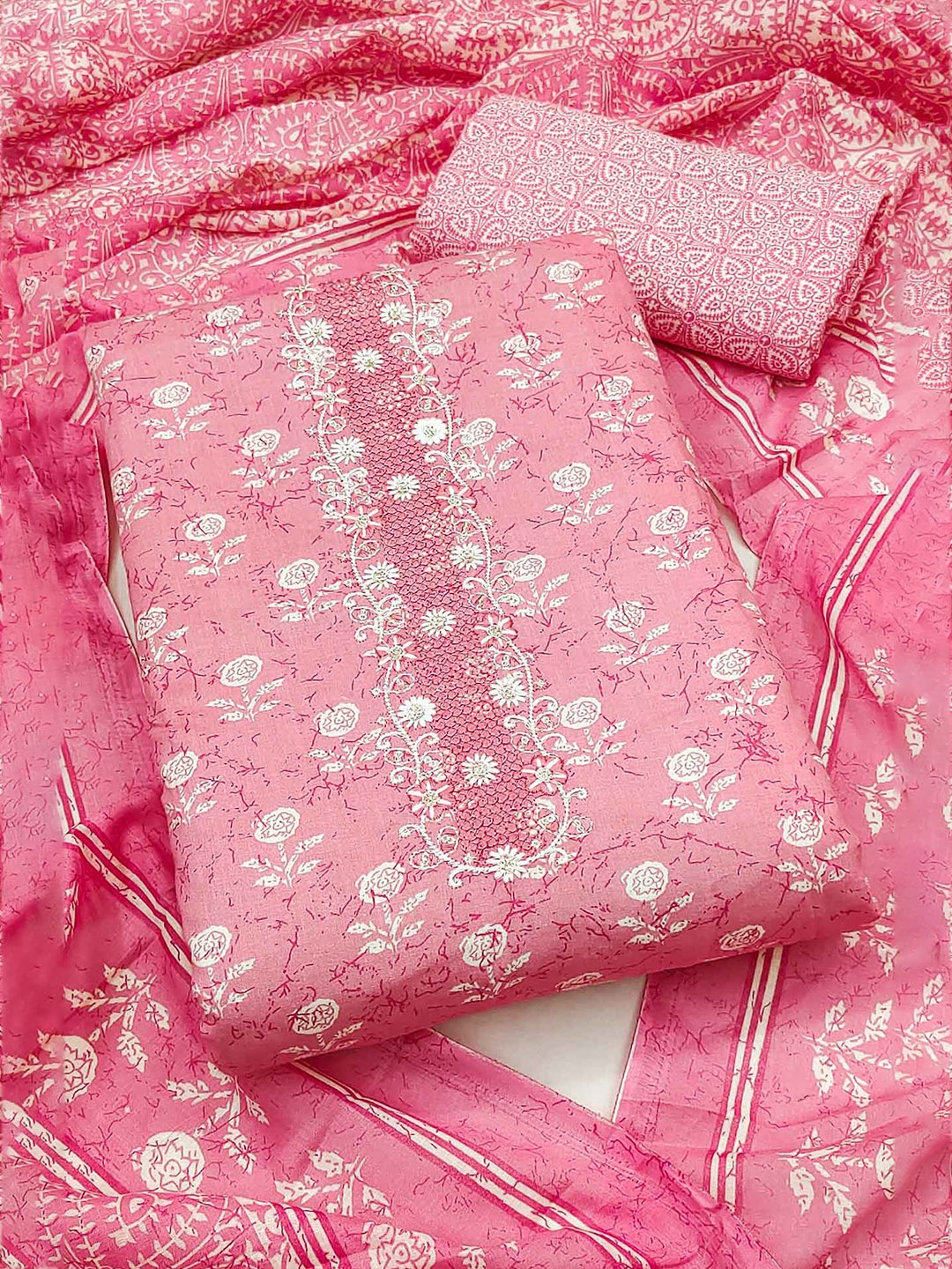 

Peachmode Women Floral Printed Pure Cotton Unstitched Dress Material, Pink
