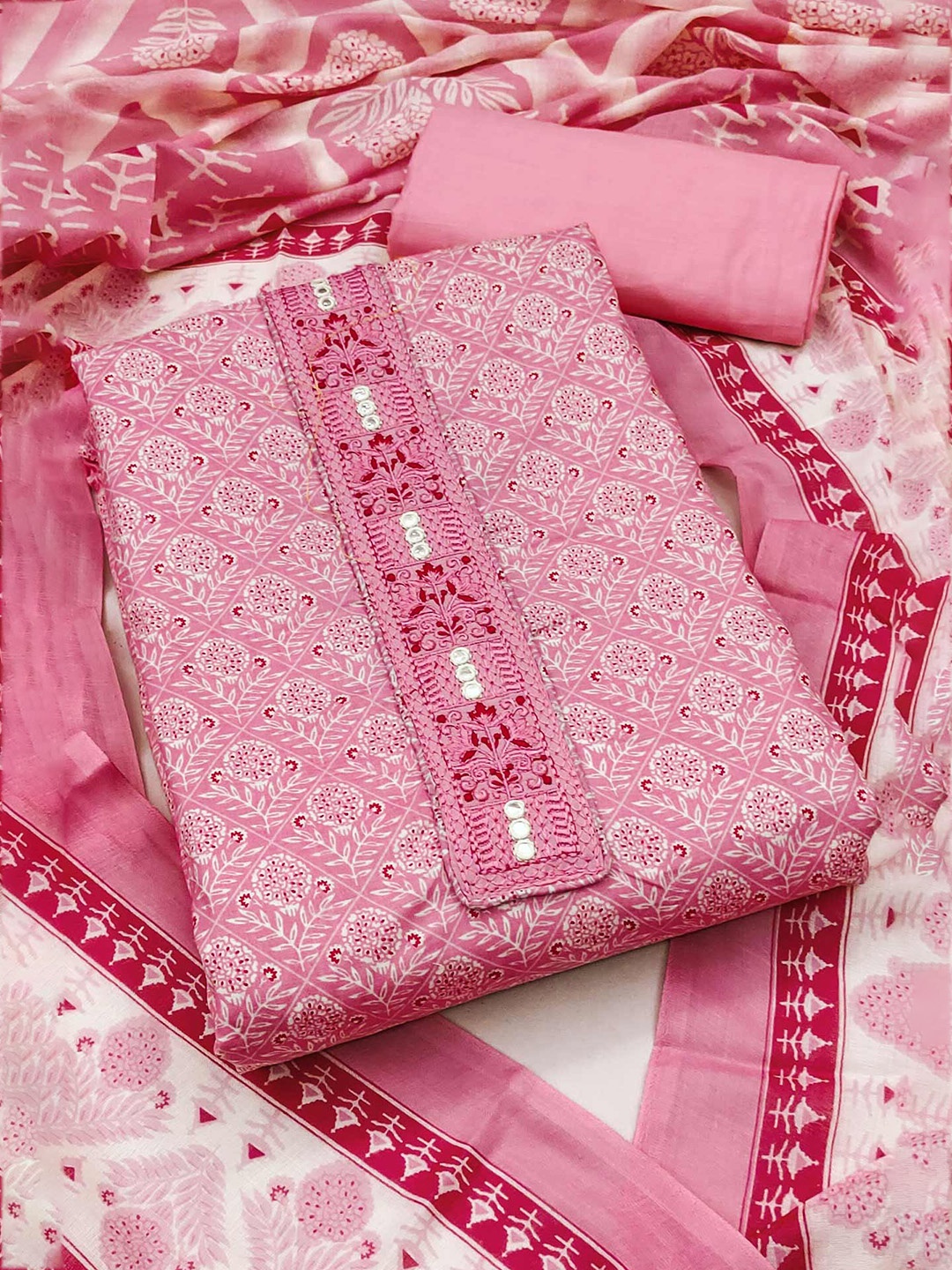 

Peachmode Printed Pure Cotton Unstitched Dress Material, Pink