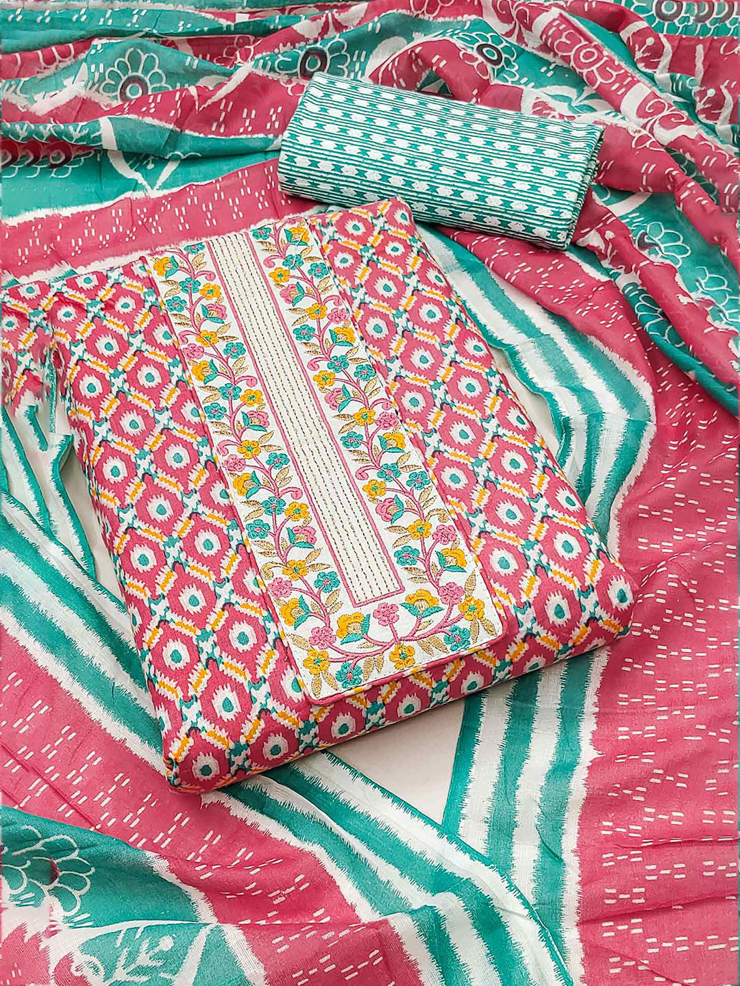 

Peachmode Printed Pure Cotton Unstitched Dress Material, Pink