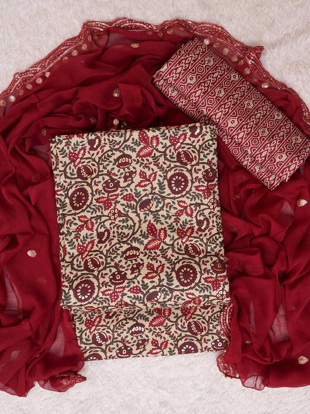 

Peachmode Printed Unstitched Dress Material, Maroon