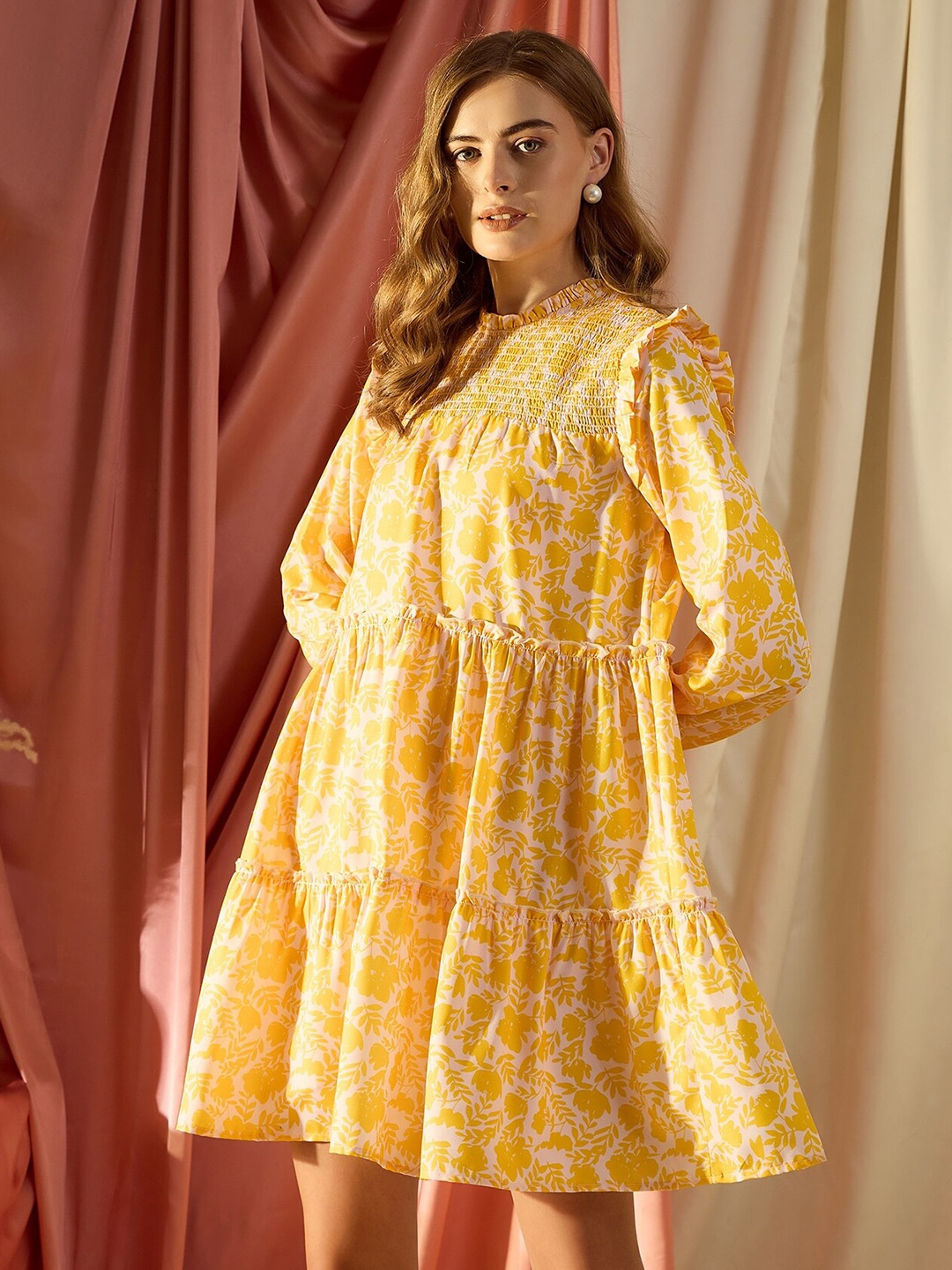 

KASSUALLY Floral Print A-Line Dress, Yellow