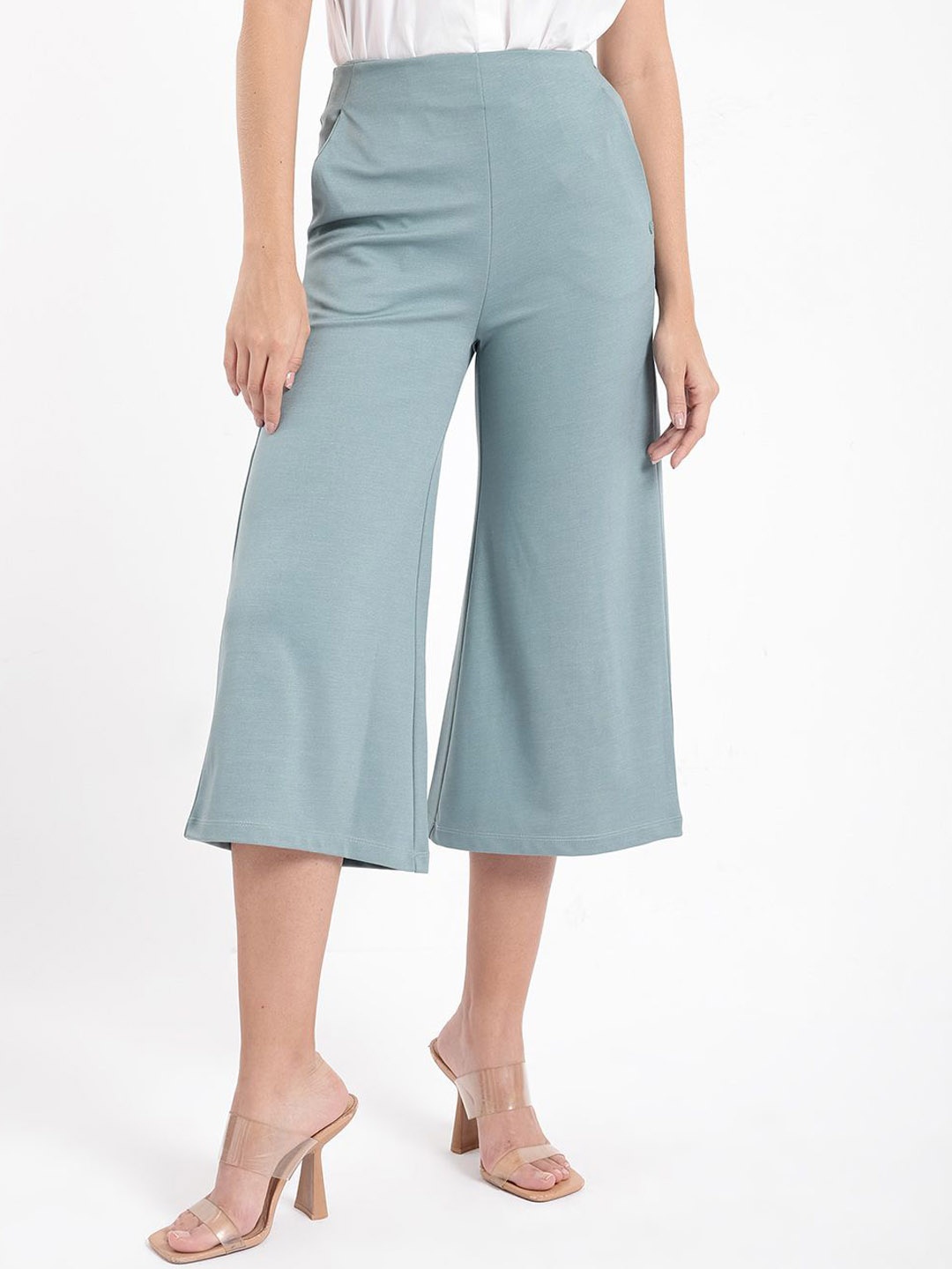 

RAREISM Women Comfort Flared High-Rise Trousers, Green