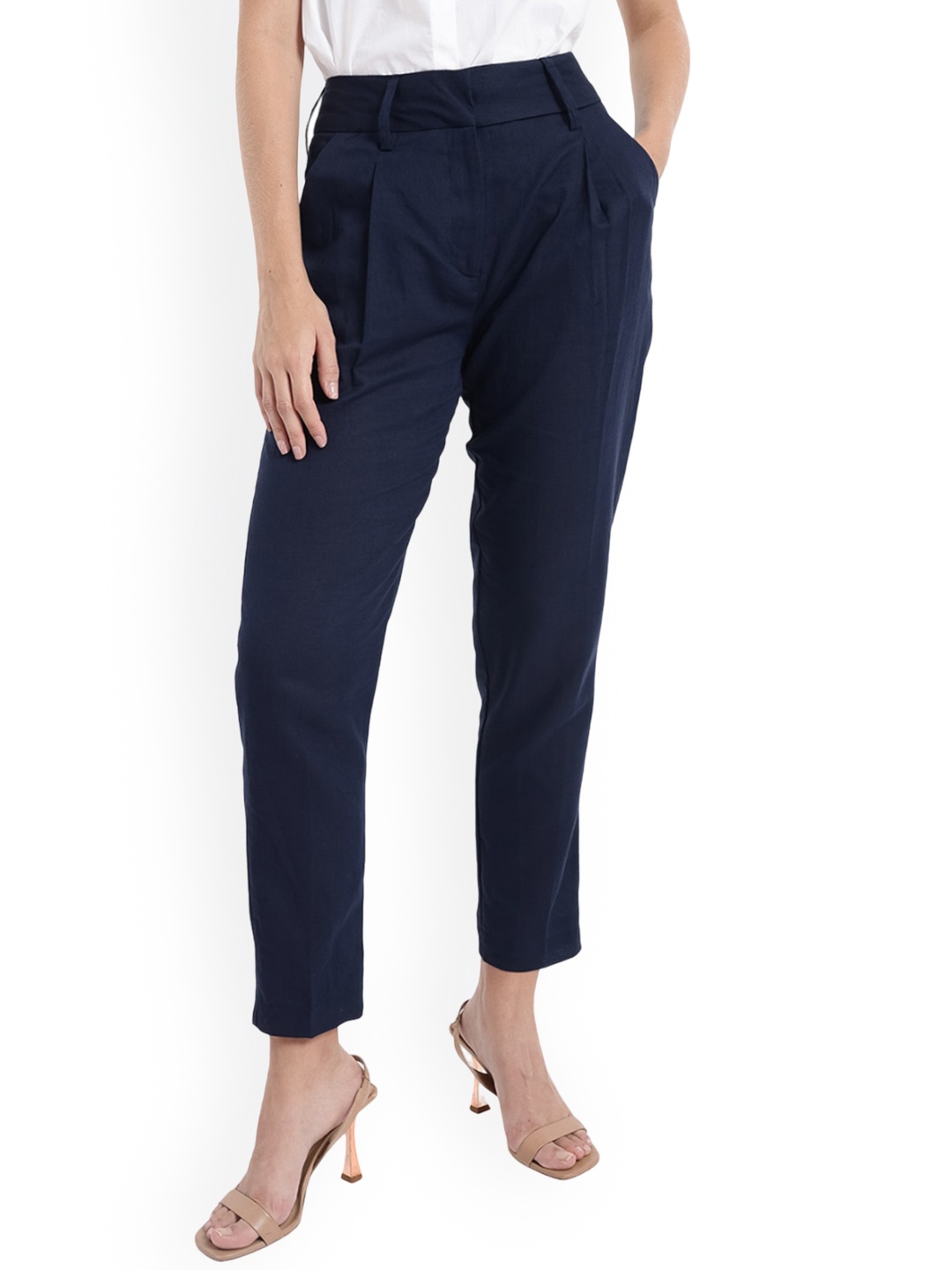 

RAREISM Women Comfort High-Rise Trousers, Navy blue