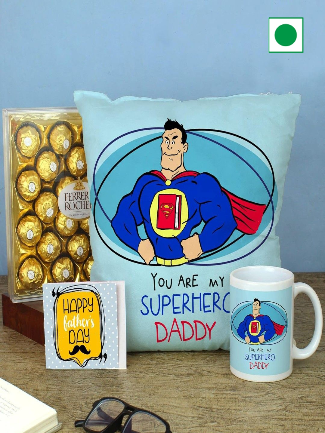 

TIED RIBBONS 4-Pcs Chocolate Mug Card Cushion Fathers Day Gift Hamper, Multi