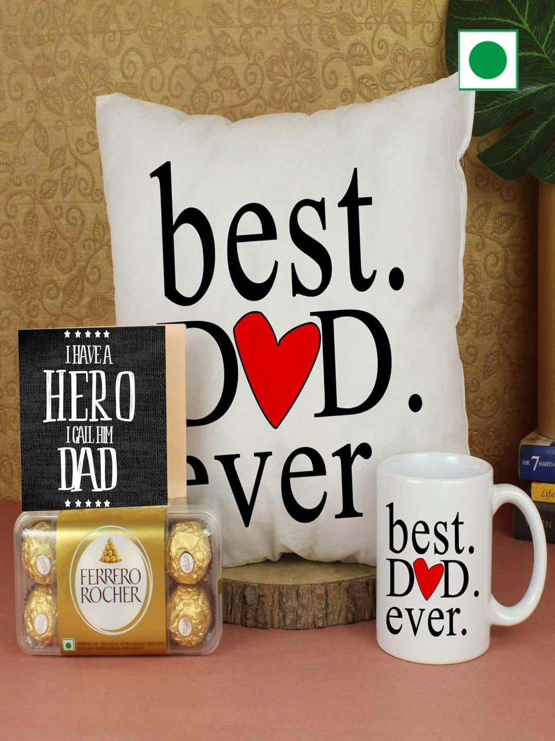 

TIED RIBBONS 4-Pcs Chocolate Mug Card Cushion Fathers Day Gift Hamper, Multi
