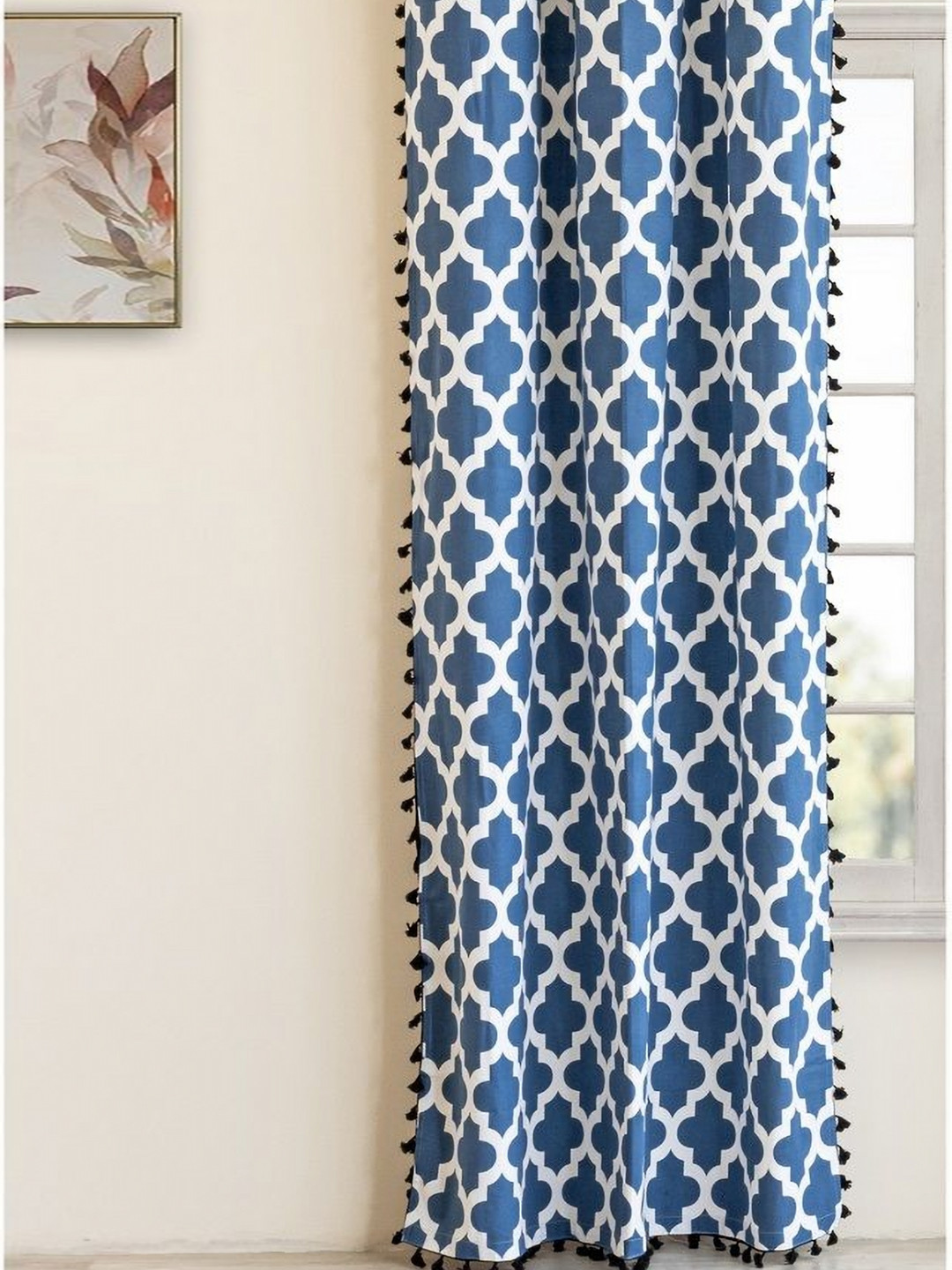 

HOMEMONDE Blue & White Ethnic Motifs Room Darkening Long Door Curtain