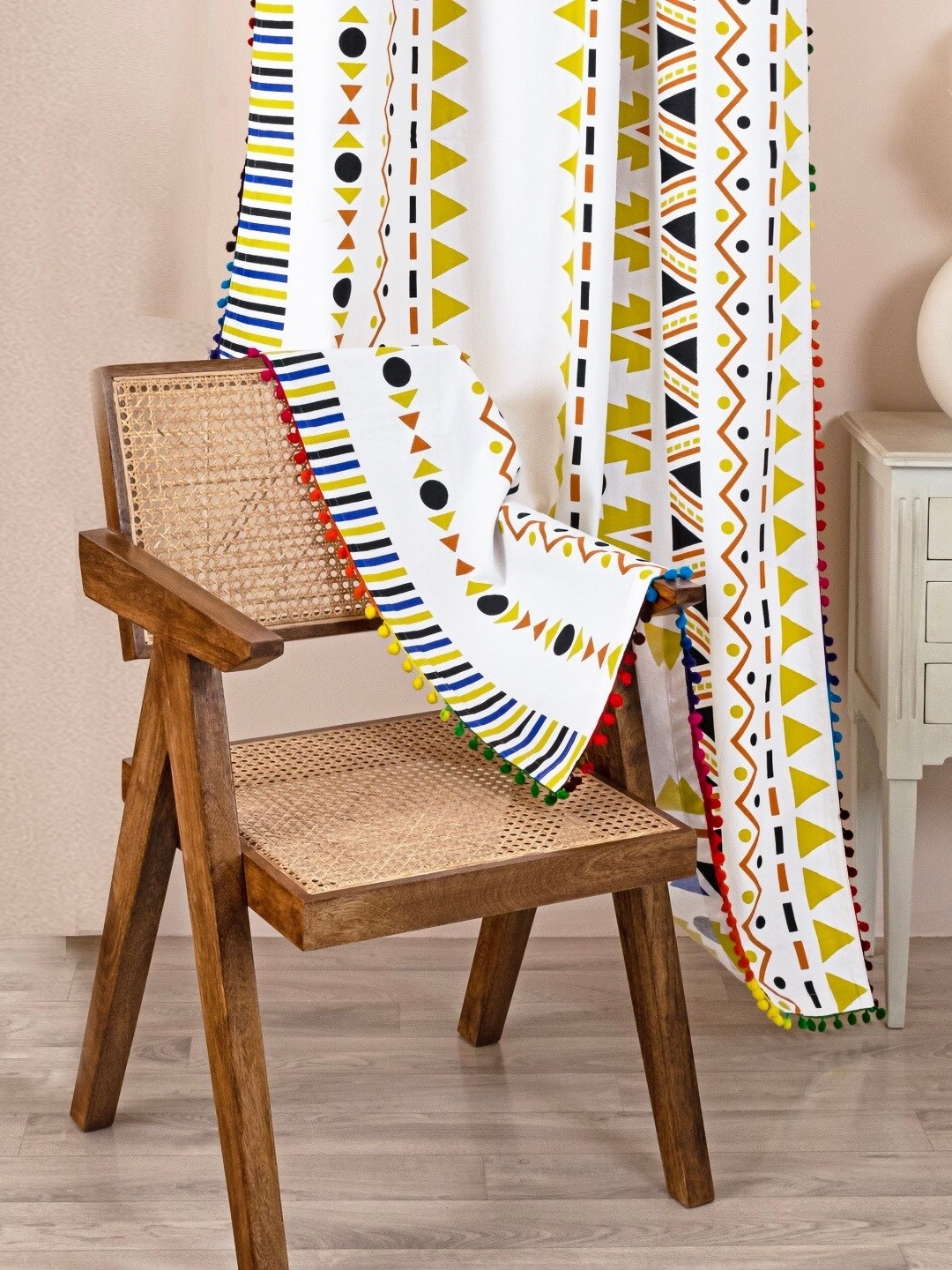 

HOMEMONDE Yellow & Blue Geometric Room Darkening Long Door Curtain