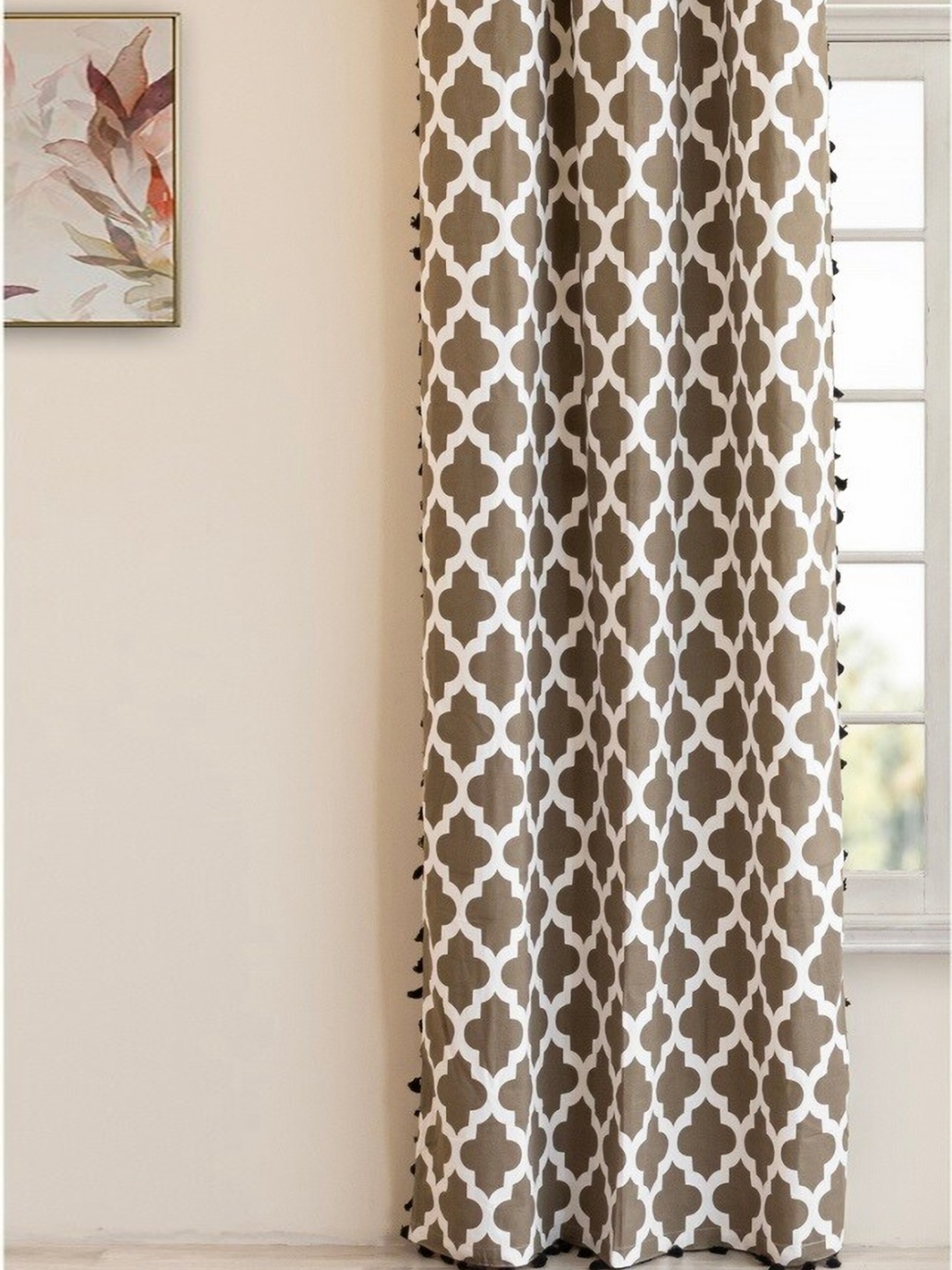 

HOMEMONDE Grey & White Geometric Room Darkening Long Door Curtain