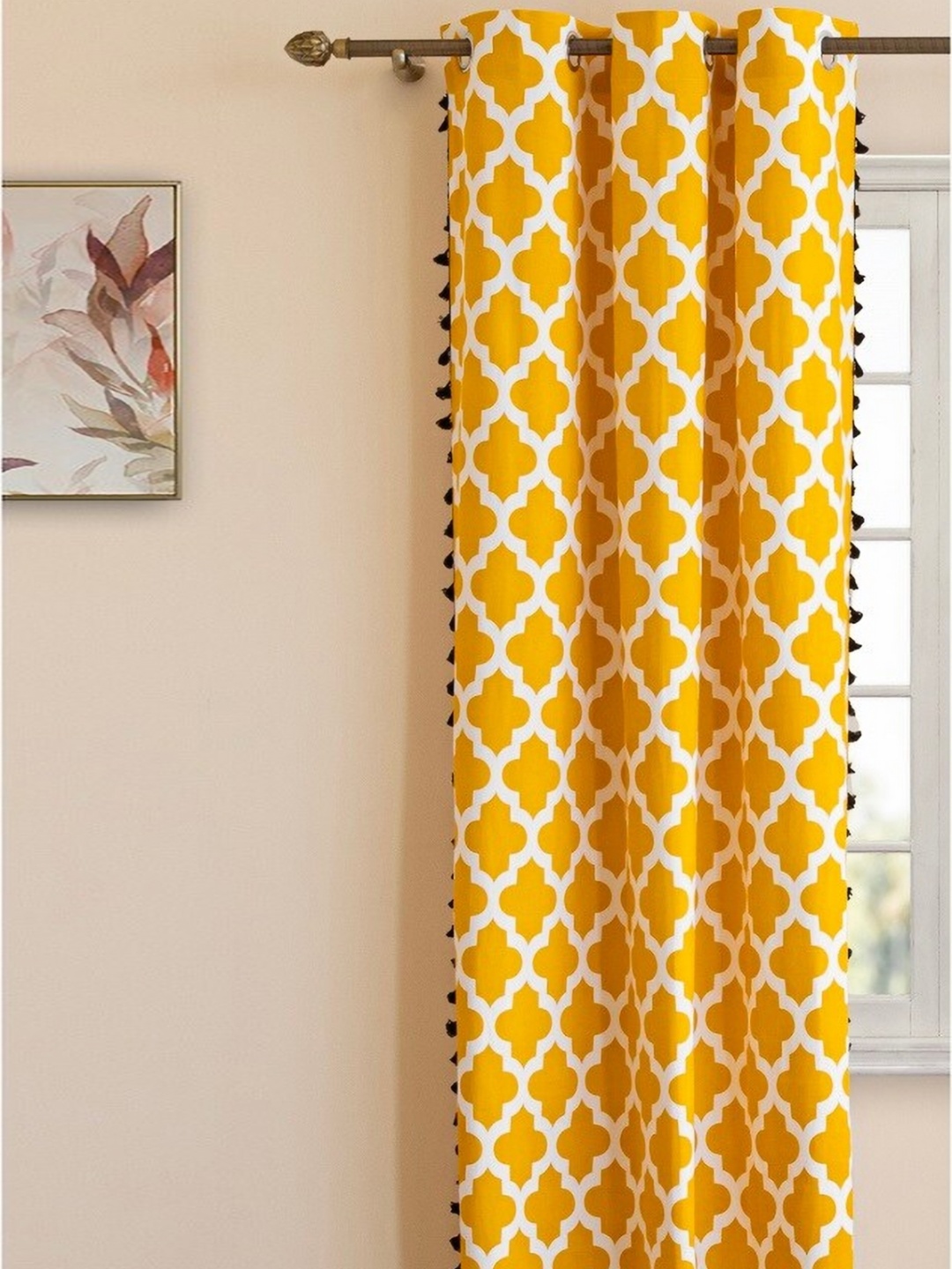 

HOMEMONDE Yellow & White Ethnic Motifs Room Darkening Window Curtain