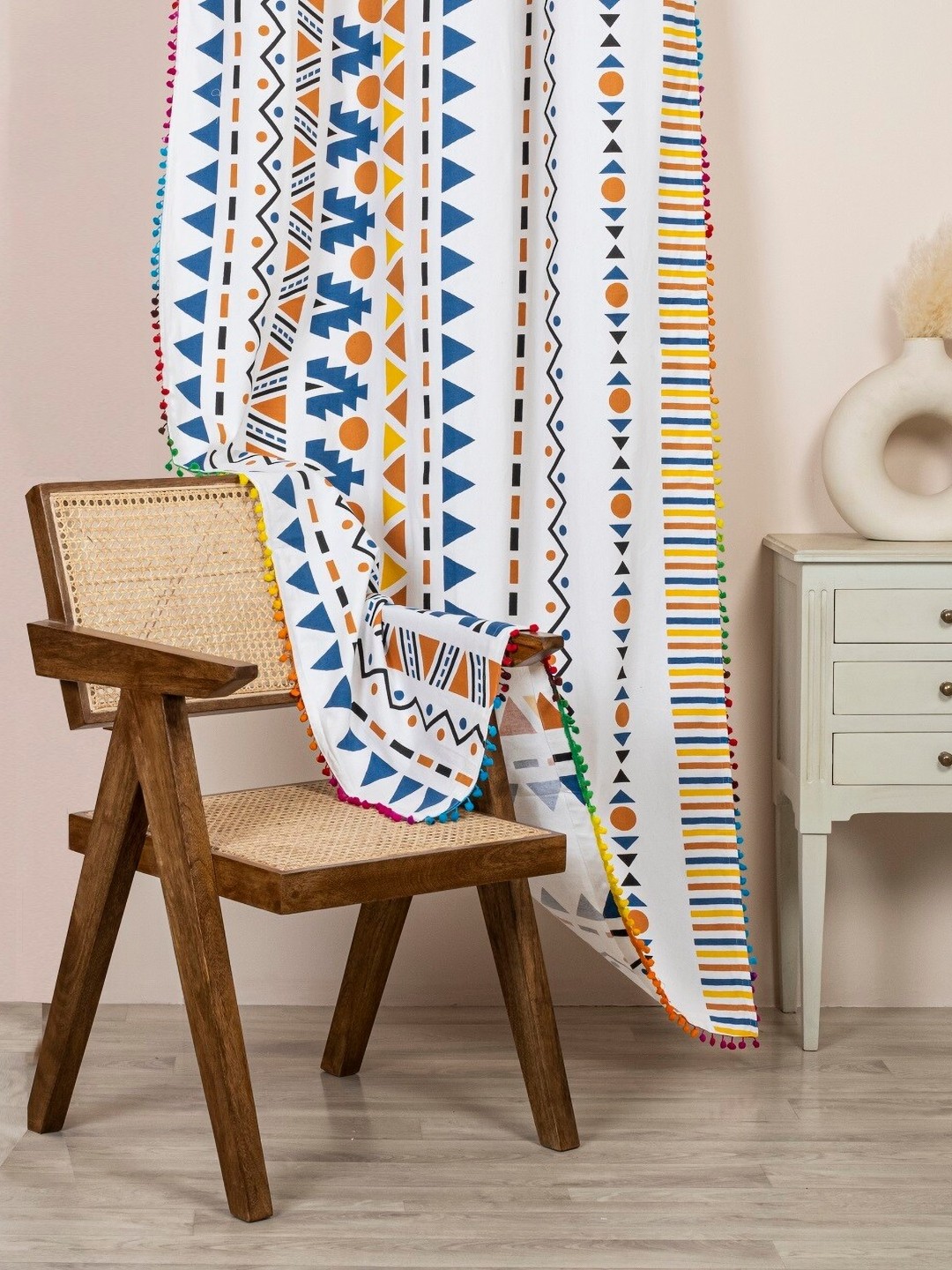 

HOMEMONDE Blue & White Geometric Room Darkening Door Curtain