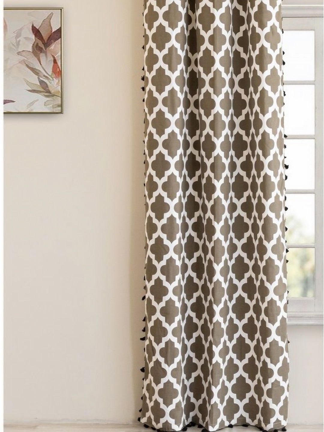 HOMEMONDE Grey & White Ethnic Motifs Room Darkening Long Door Curtain
