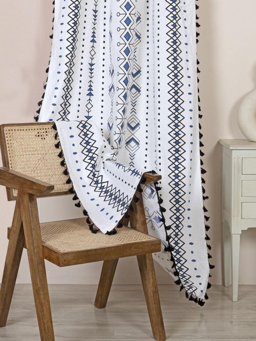 

HOMEMONDE Blue & White Geometric Room Darkening Door Curtain