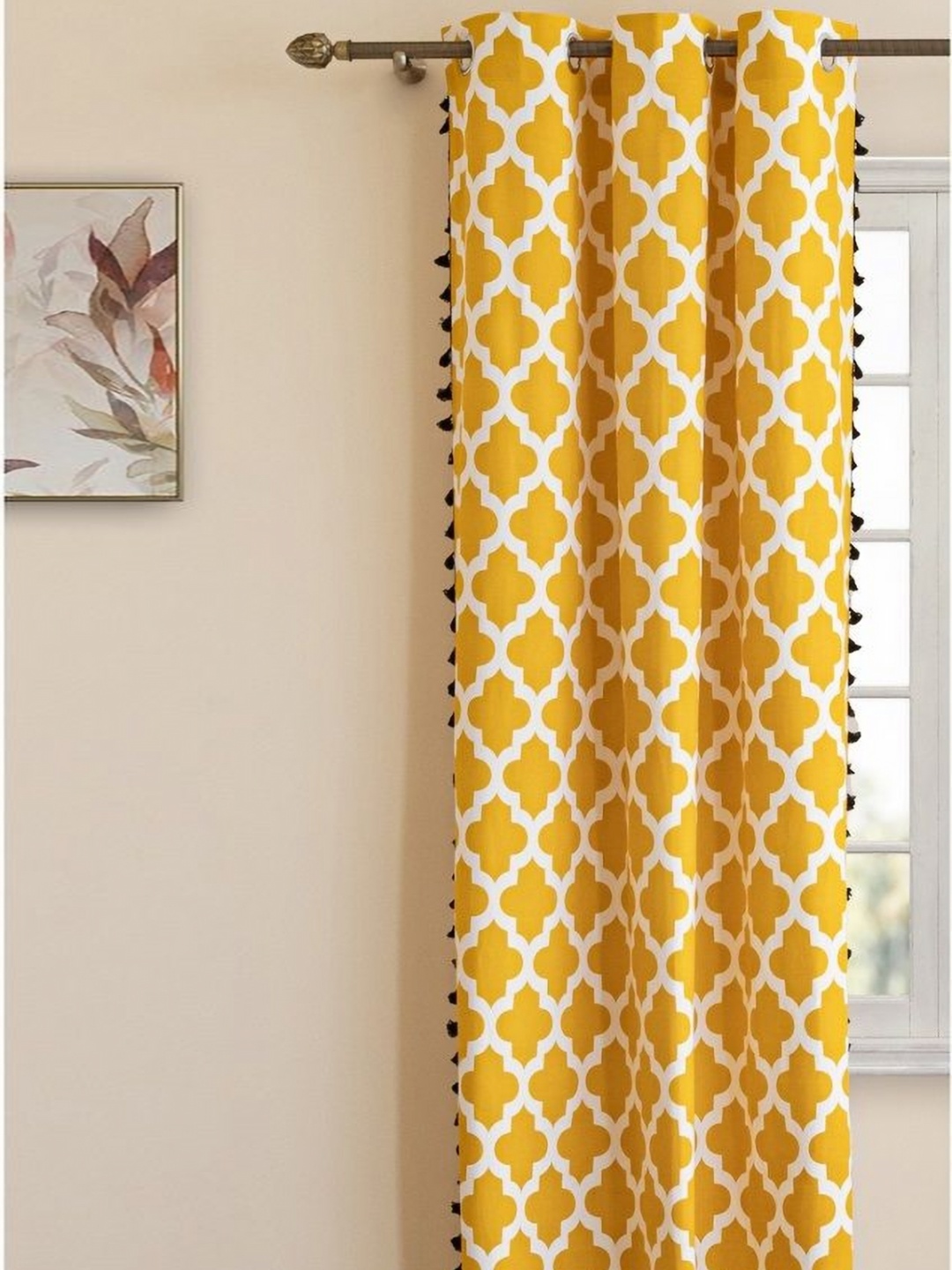HOMEMONDE Yellow & White Ethnic Motifs Room Darkening Long Door Curtain