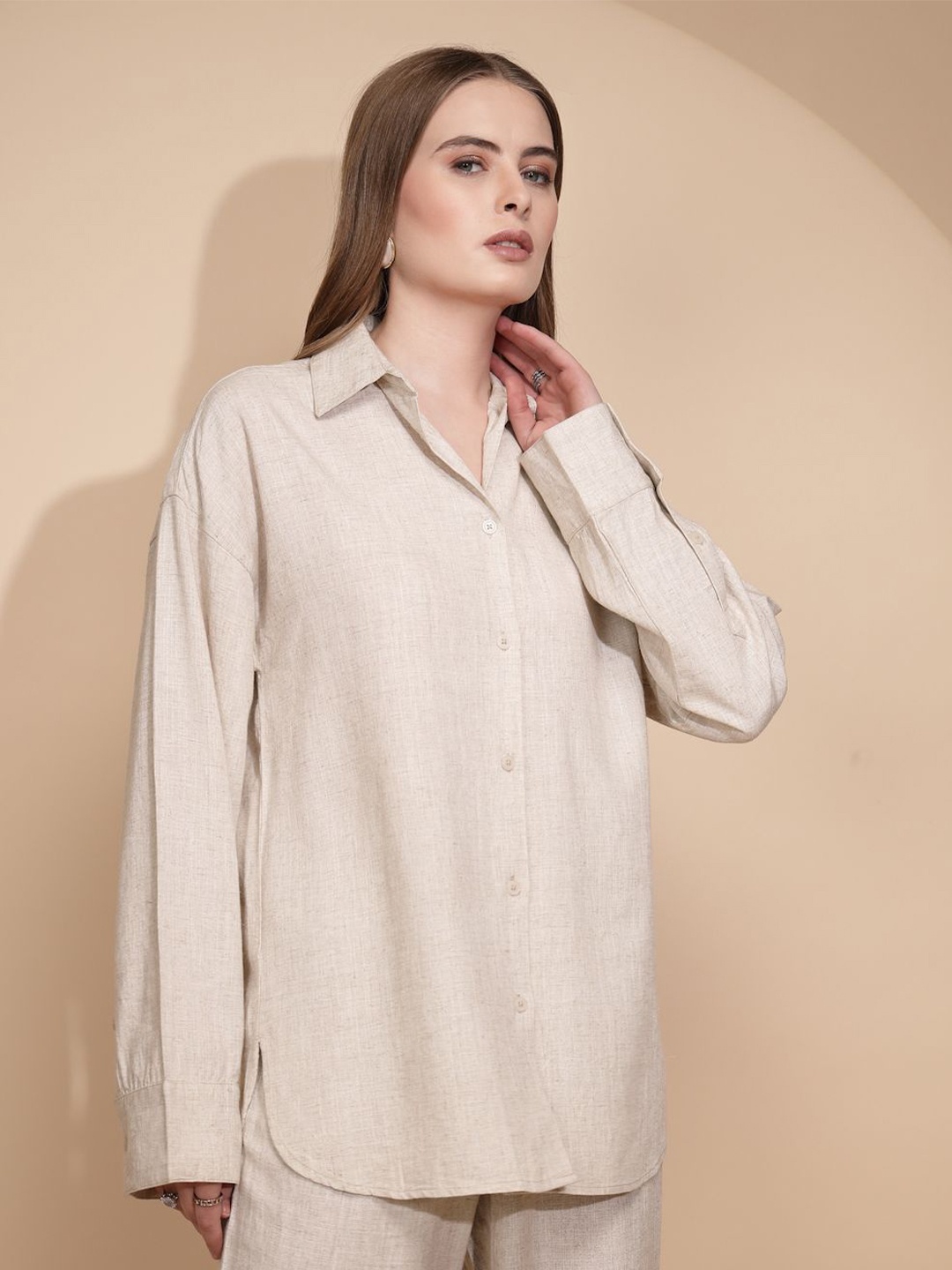 

Global Republic Women Comfort Opaque Casual Shirt, Beige