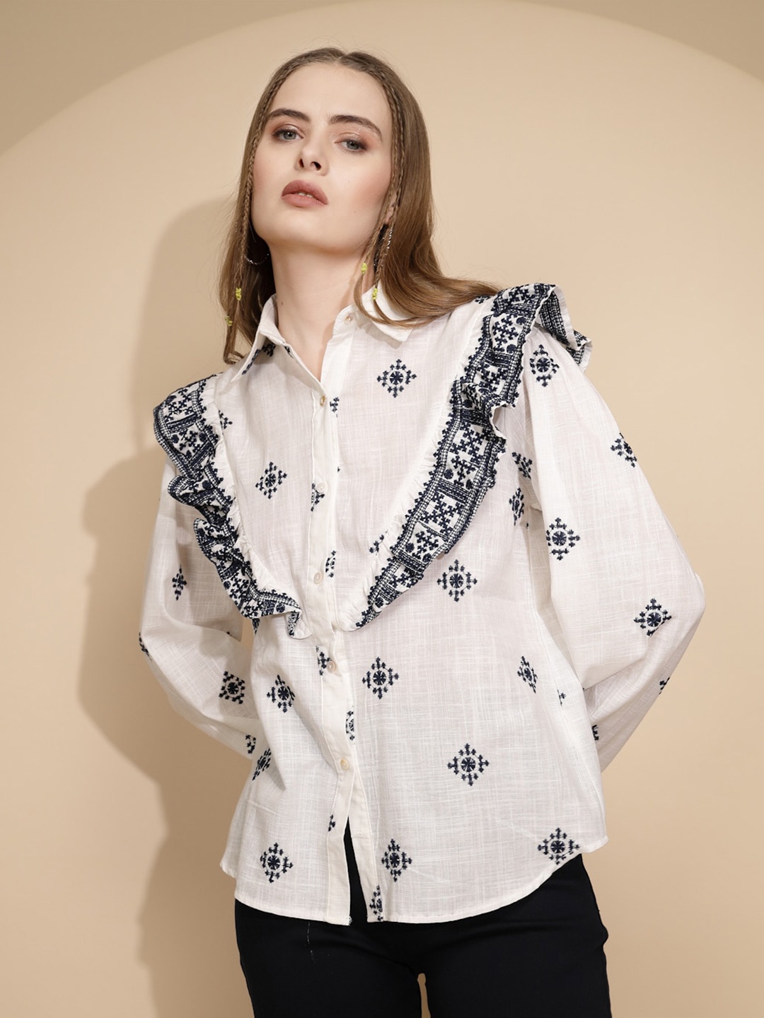 

Global Republic Women Comfort Opaque Printed Casual Shirt, Off white