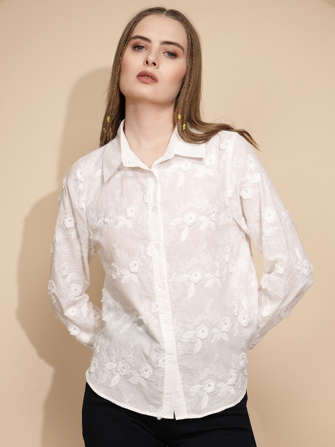 

Global Republic Women Comfort Floral Opaque Printed Casual Shirt, White