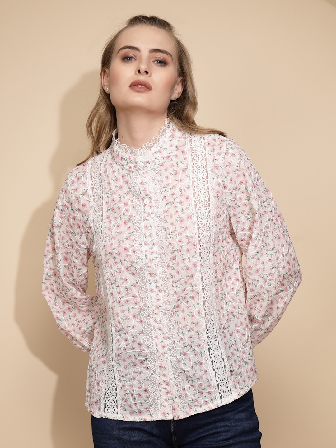 

Global Republic Women Comfort Floral Opaque Printed Casual Shirt, White