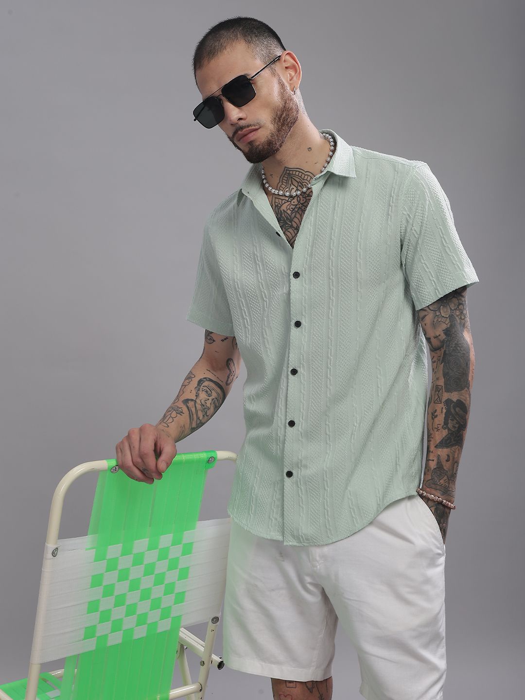 

PAUL STREET Men Standard Slim Fit Opaque Striped Casual Shirt, Green