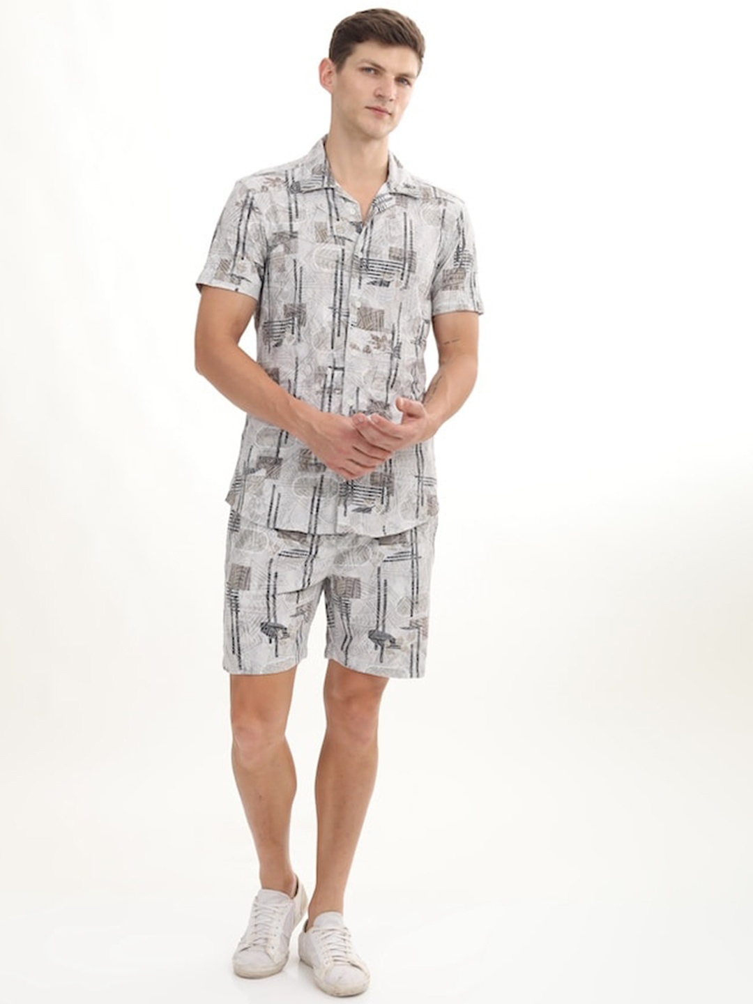 

POE Printed Shirt & Shorts Co-Ord Set, Khaki