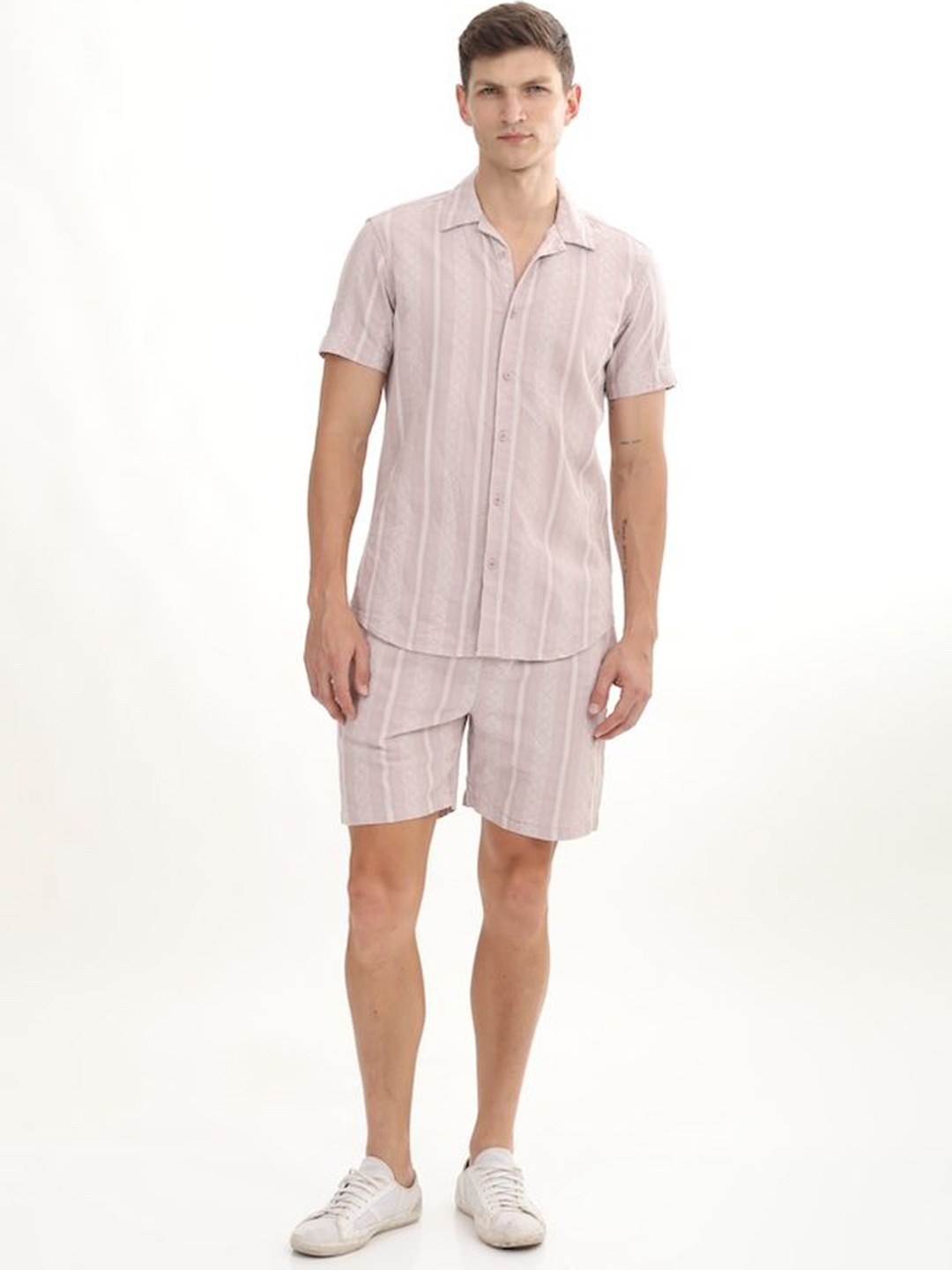 

POE Striped Cotton Shirt With Shorts, Pink