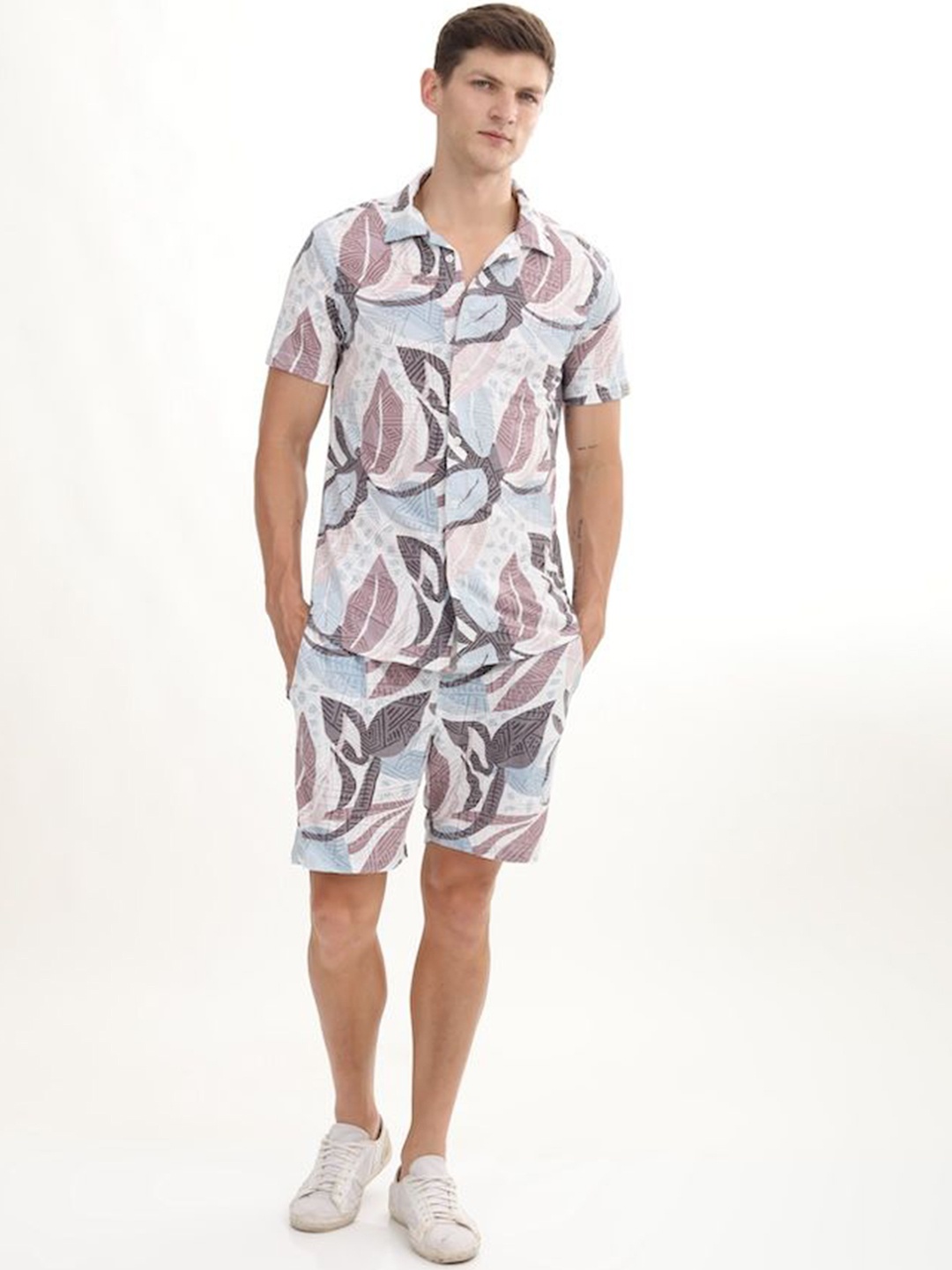 

POE Tropical Printed Shirt With Shorts, Peach