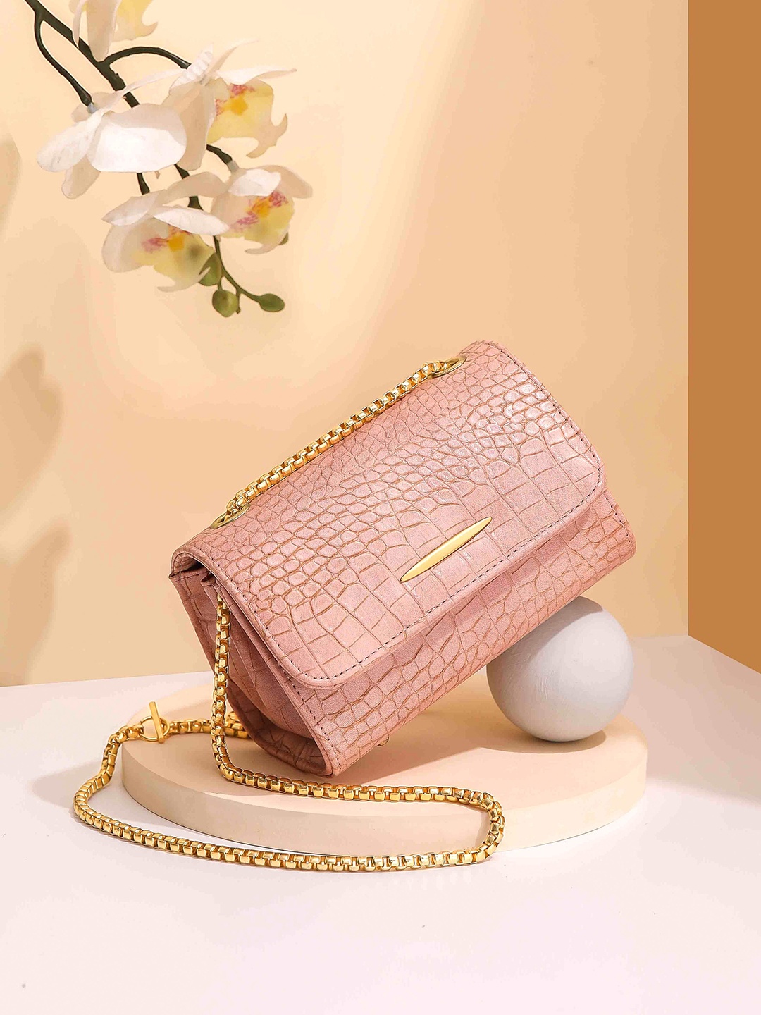 Diva Dale Textured Structured Sling Bag, Pink