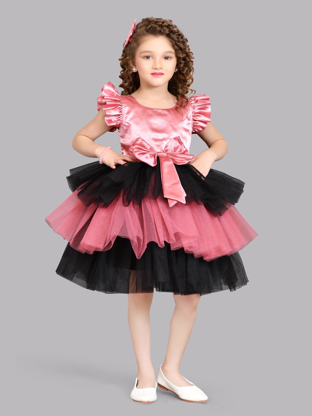 

Pink Chick Layered Net Fit & Flare Dress, Rose