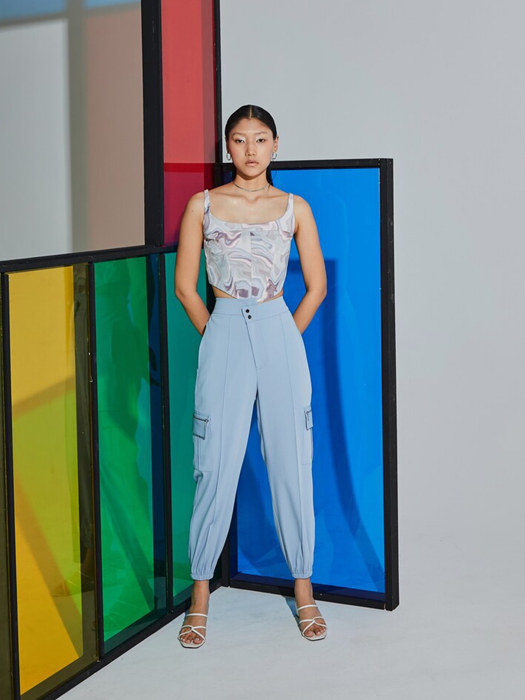 

The Dapper Lady Abstract Printed Crop Top, Blue