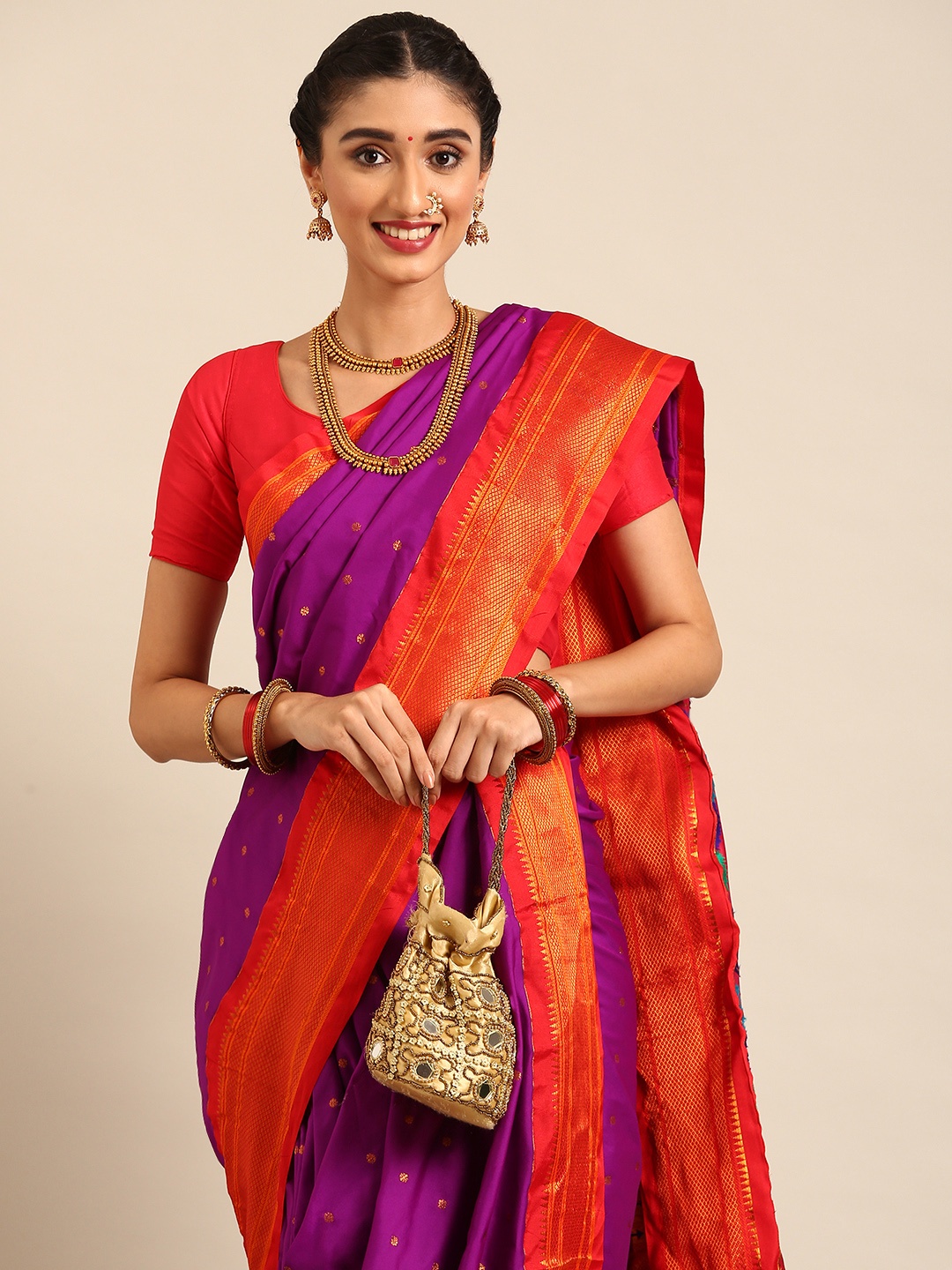 

Varkala Silk Sarees Ethnic Motifs Zari Nauvari Paithani Saree, Purple