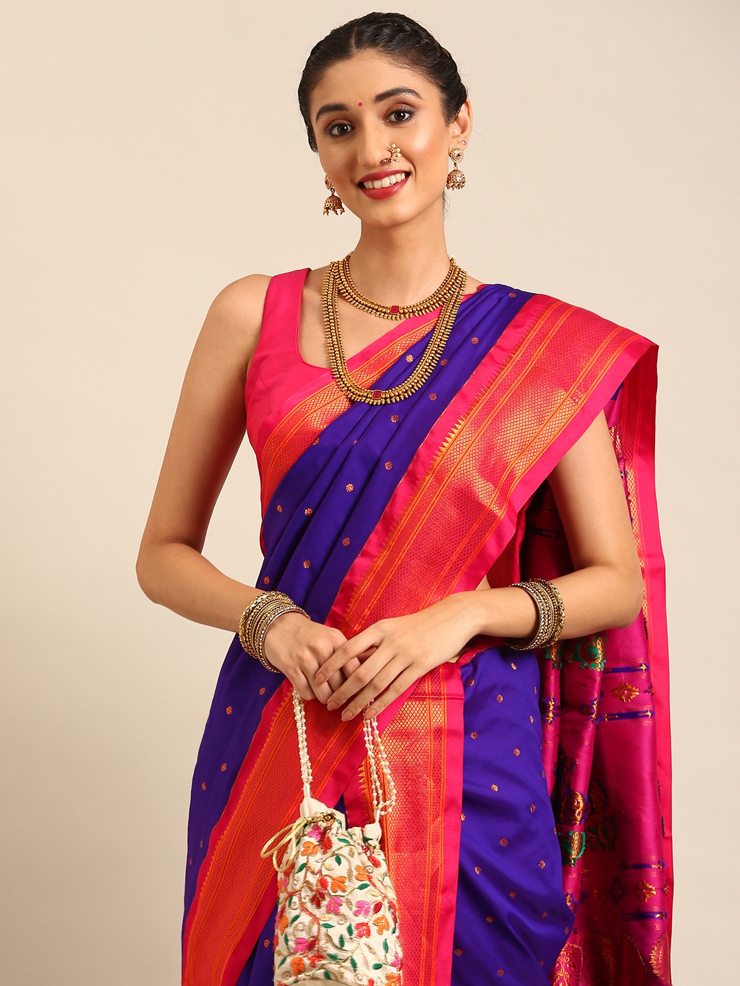 

Varkala Silk Sarees Ethnic Motifs Zari Nauvari Paithani Saree, Purple