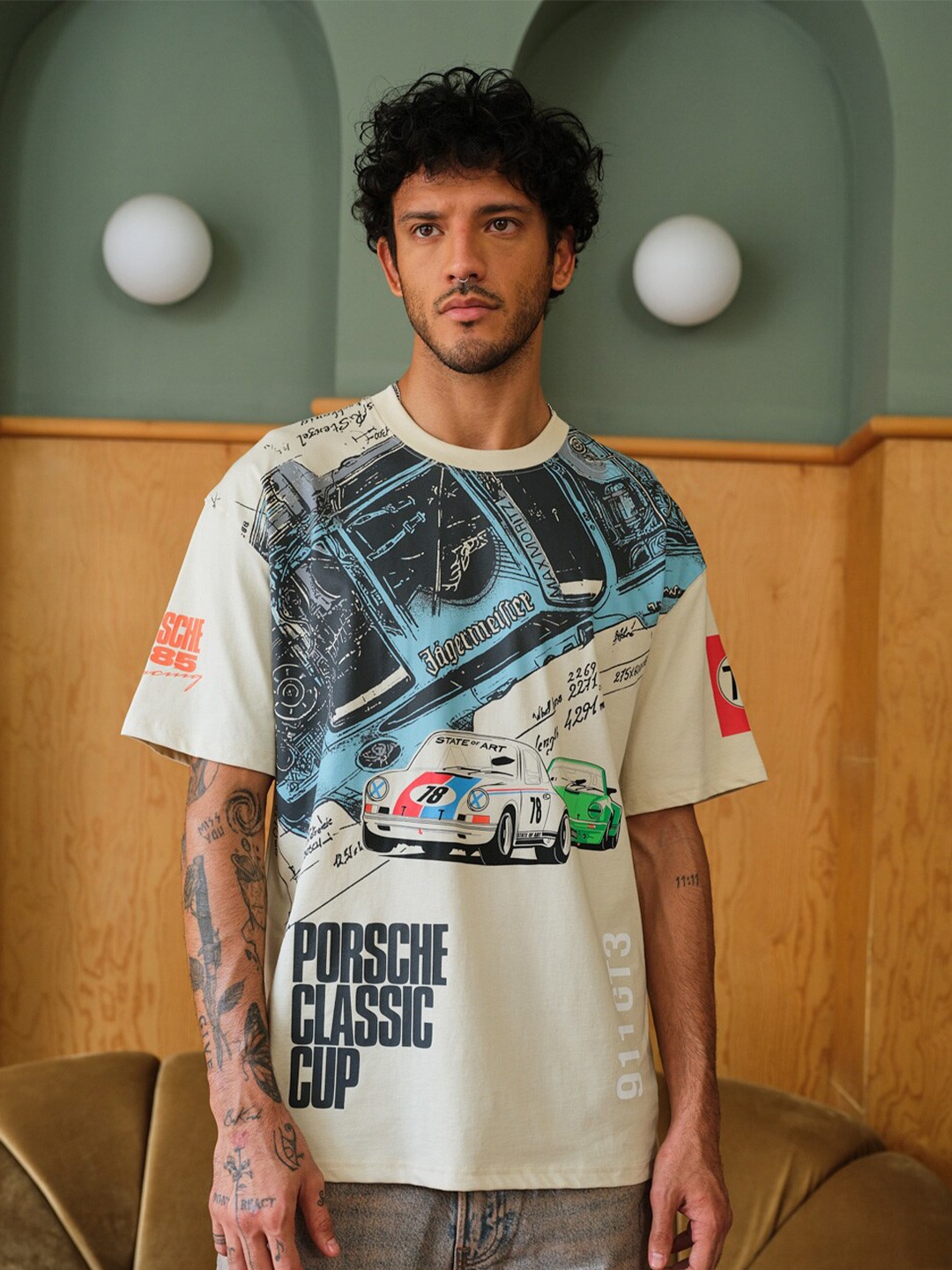 Bonkers Corner Men Typography Printed Raw Edge T-shirt, Off white